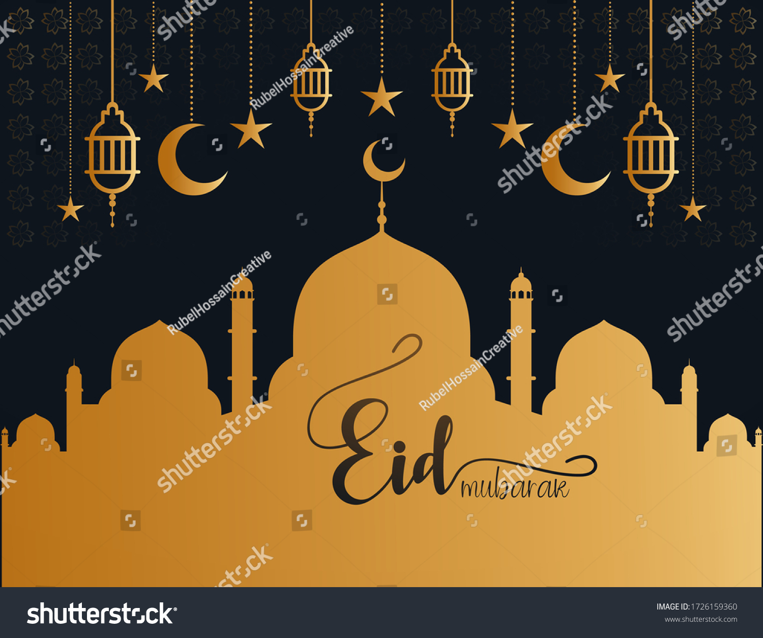 Eid Mubarak Design Crescent Moon Mosque Stock Vector (Royalty Free ...