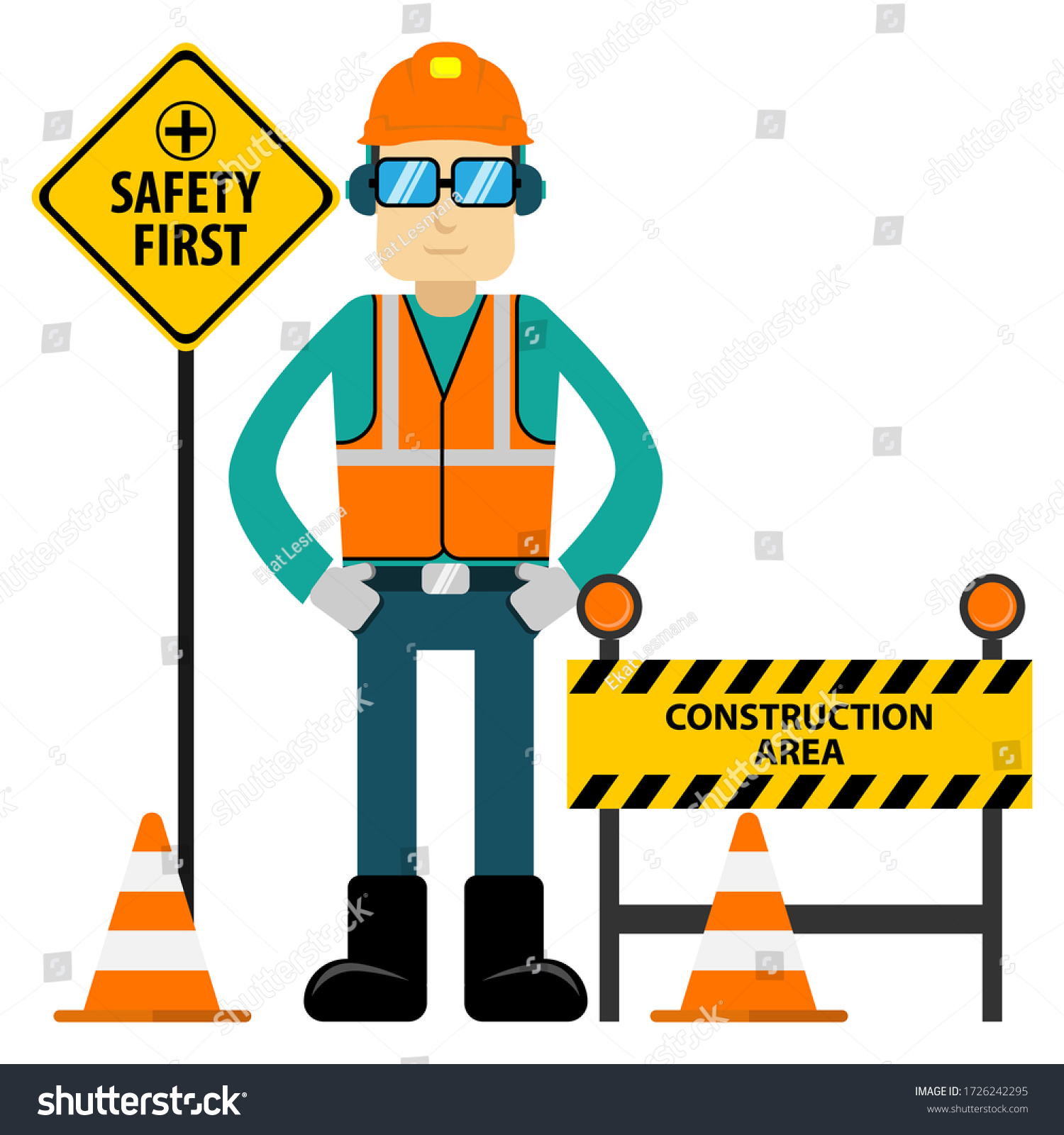 Safety First Construction Worker Stock Vector (Royalty Free) 1726242295 ...