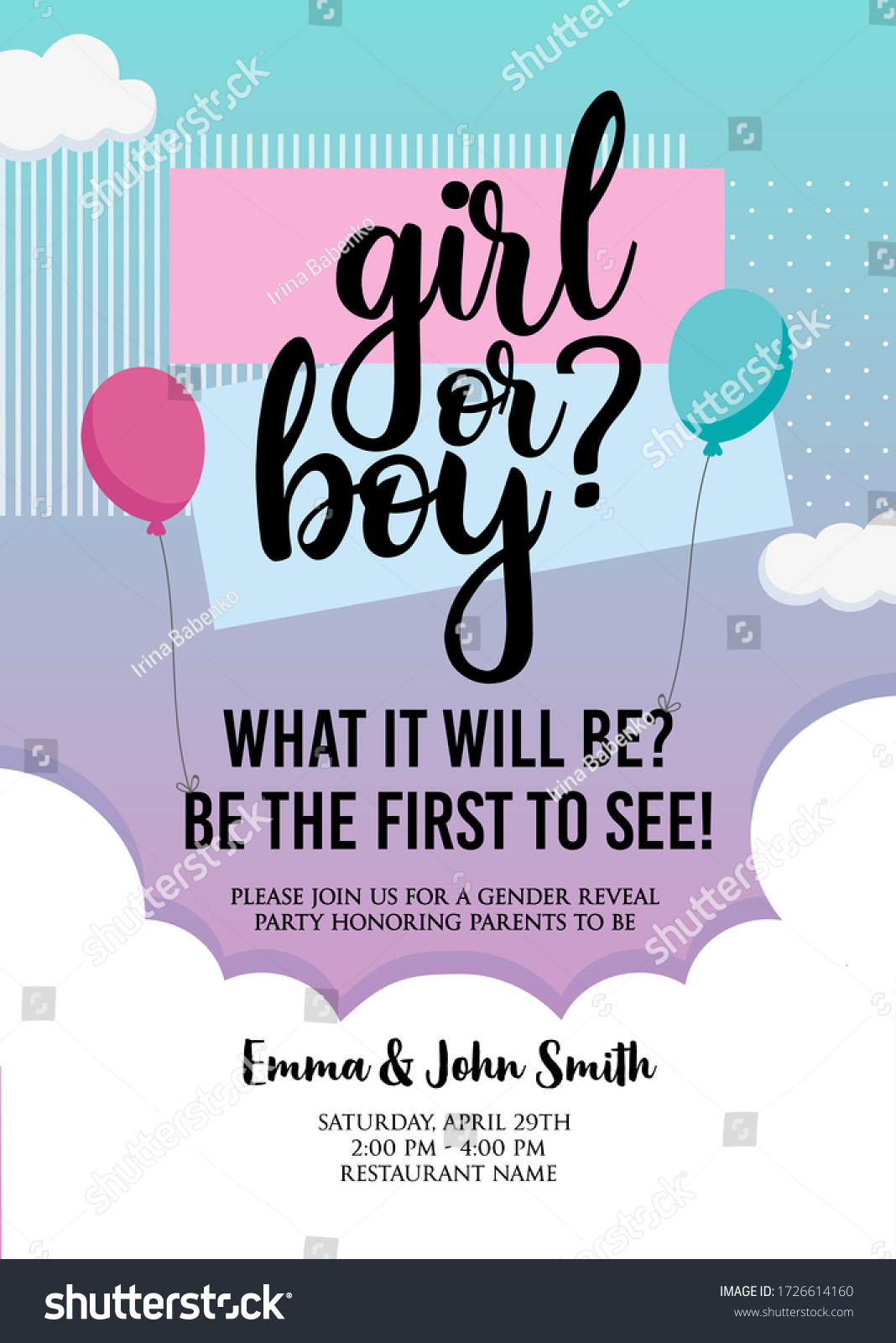 Boy Gender Reveal Party Invitation Card Stock Vector (Royalty Free ...