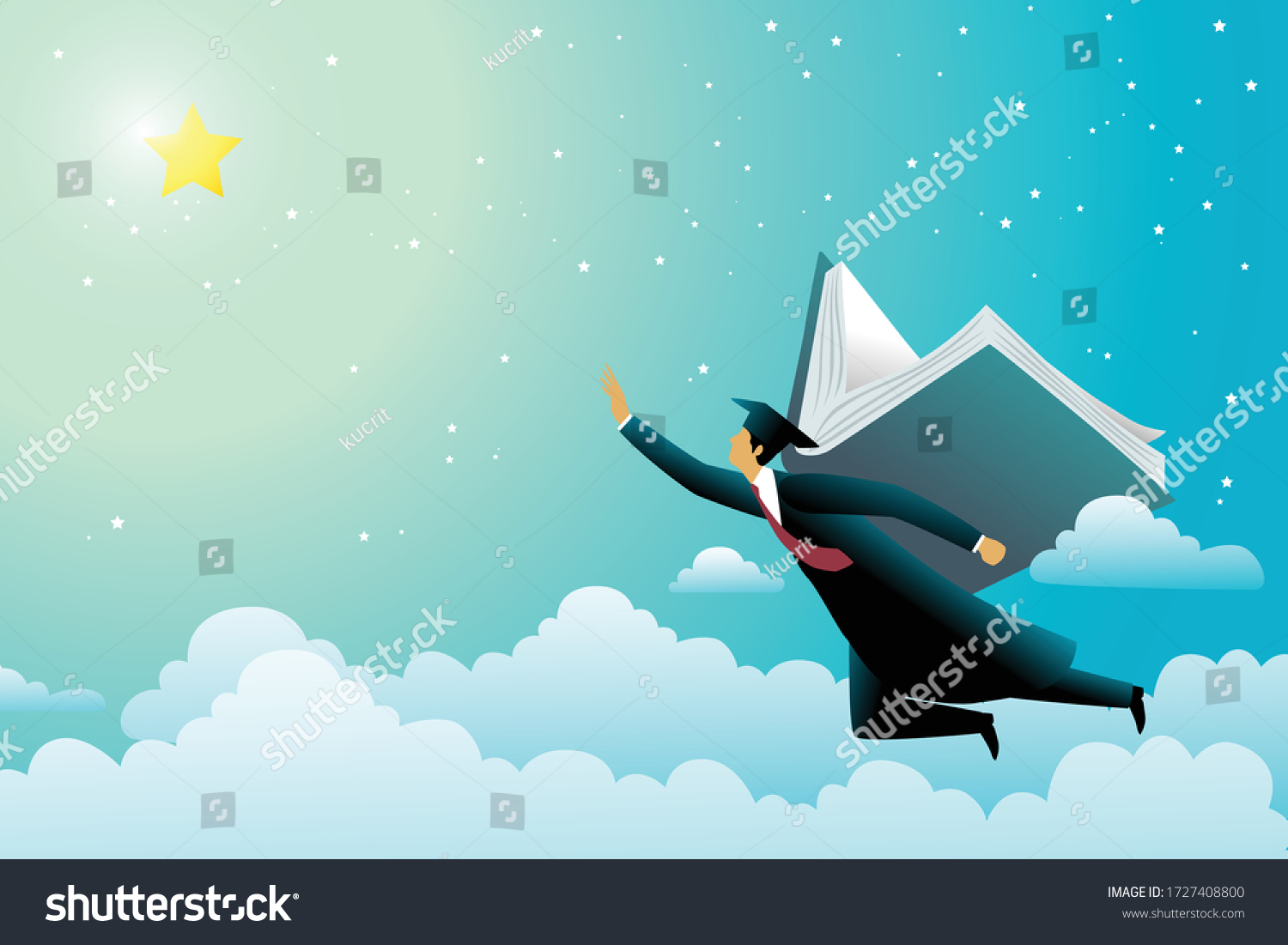 Vector Illustration Education Concept Flying Bachelor Stock Vector 