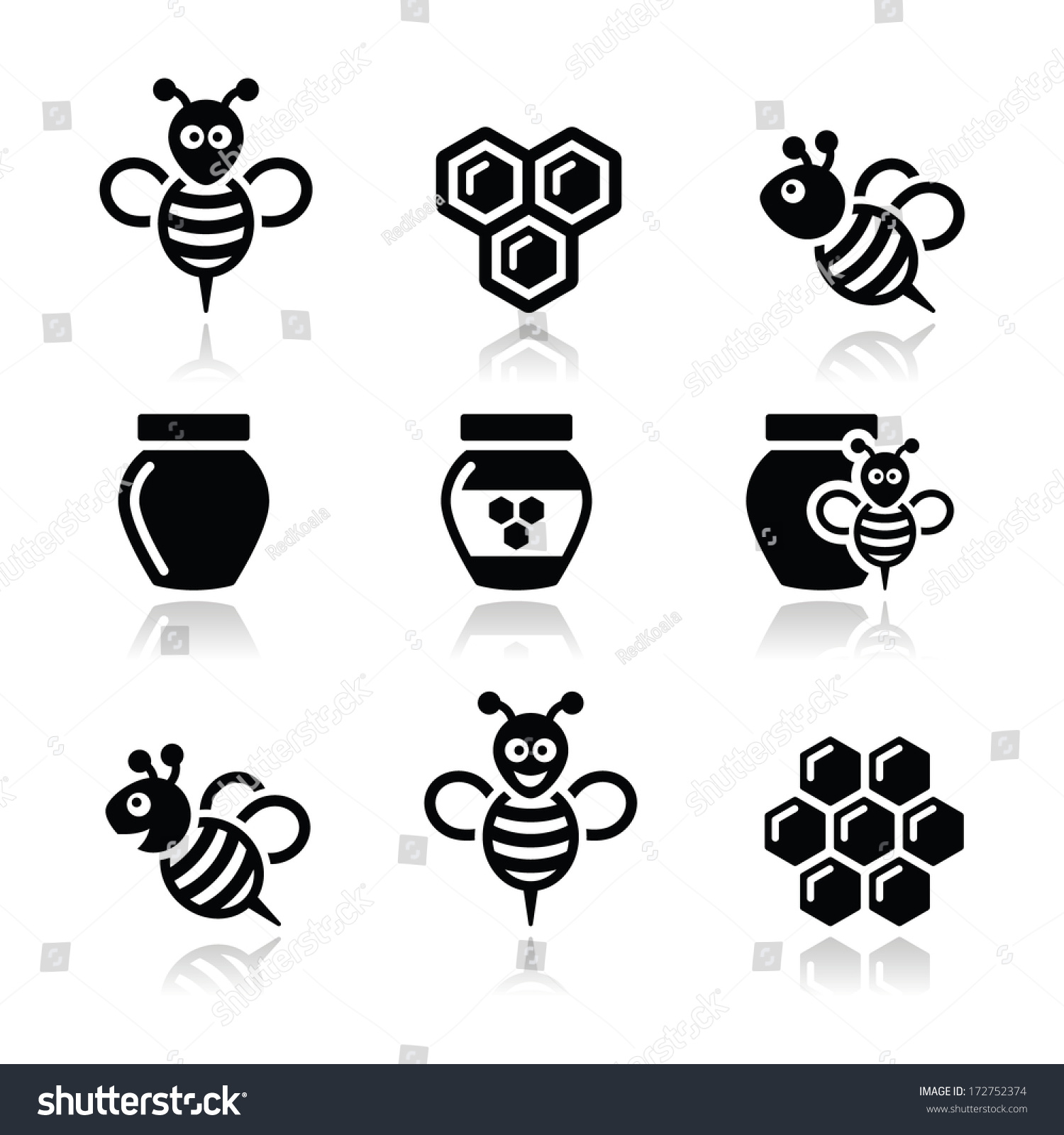 Bee Honey Vector Icons Set Stock Vector (Royalty Free) 172752374 ...