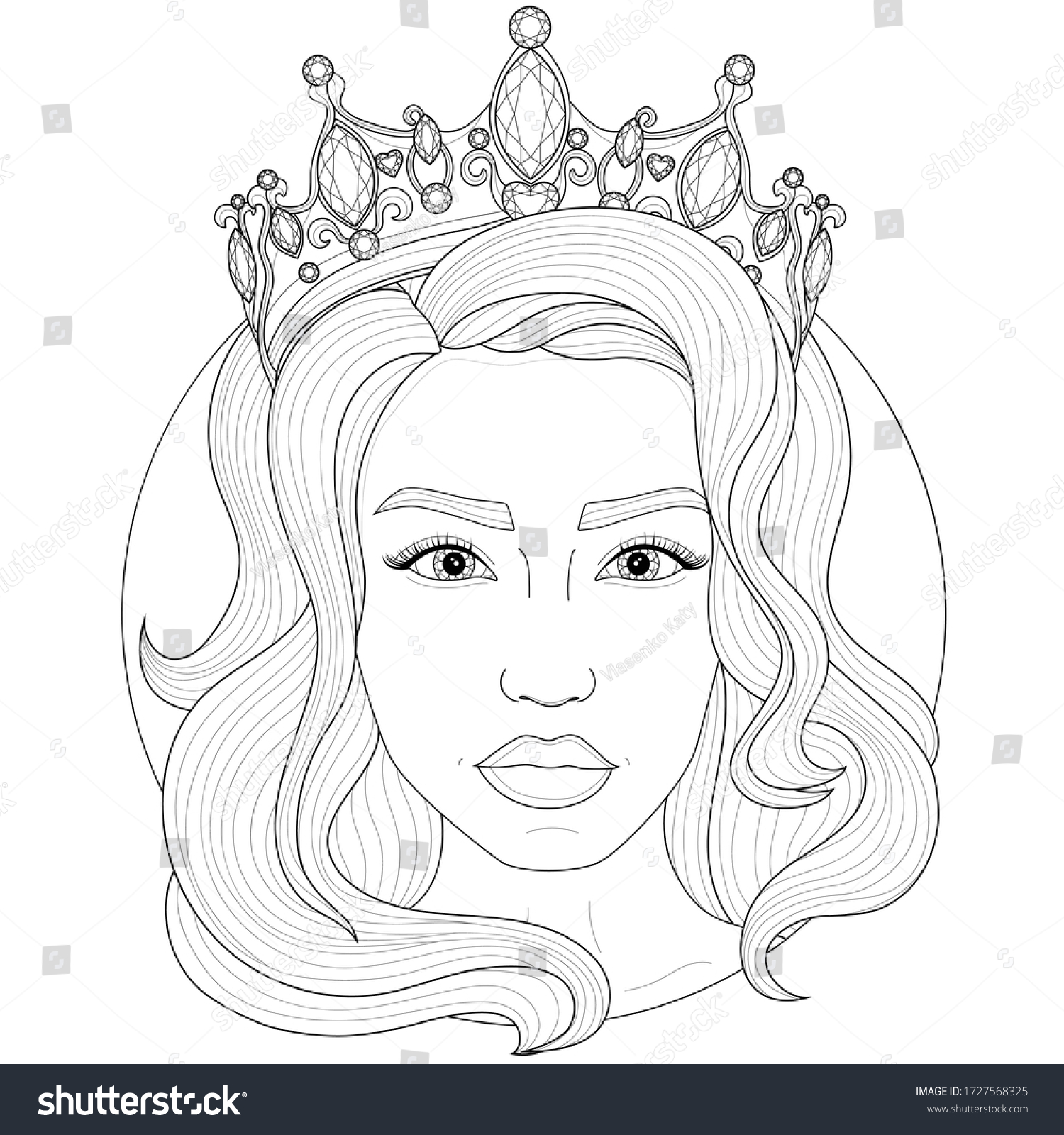 Girl Crown Princesscoloring Book Antistress Children Stock Vector ...