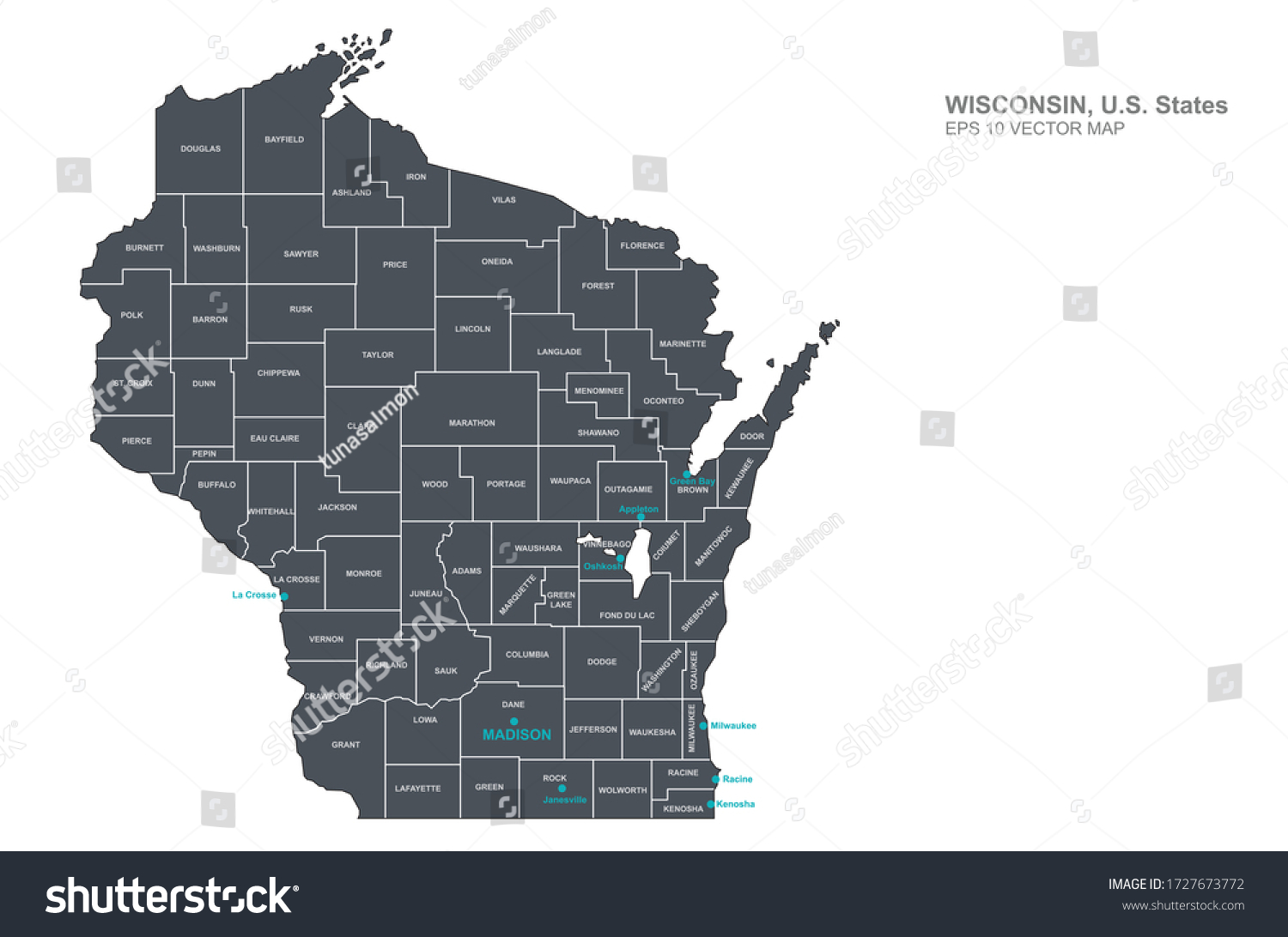 Wisconsin Map Wisconsin Vector Map Us Stock Vector Royalty Free