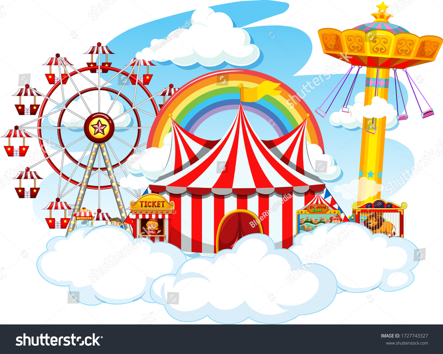 Themepark Scene Many Rides On Clouds Stock Vector (Royalty Free ...