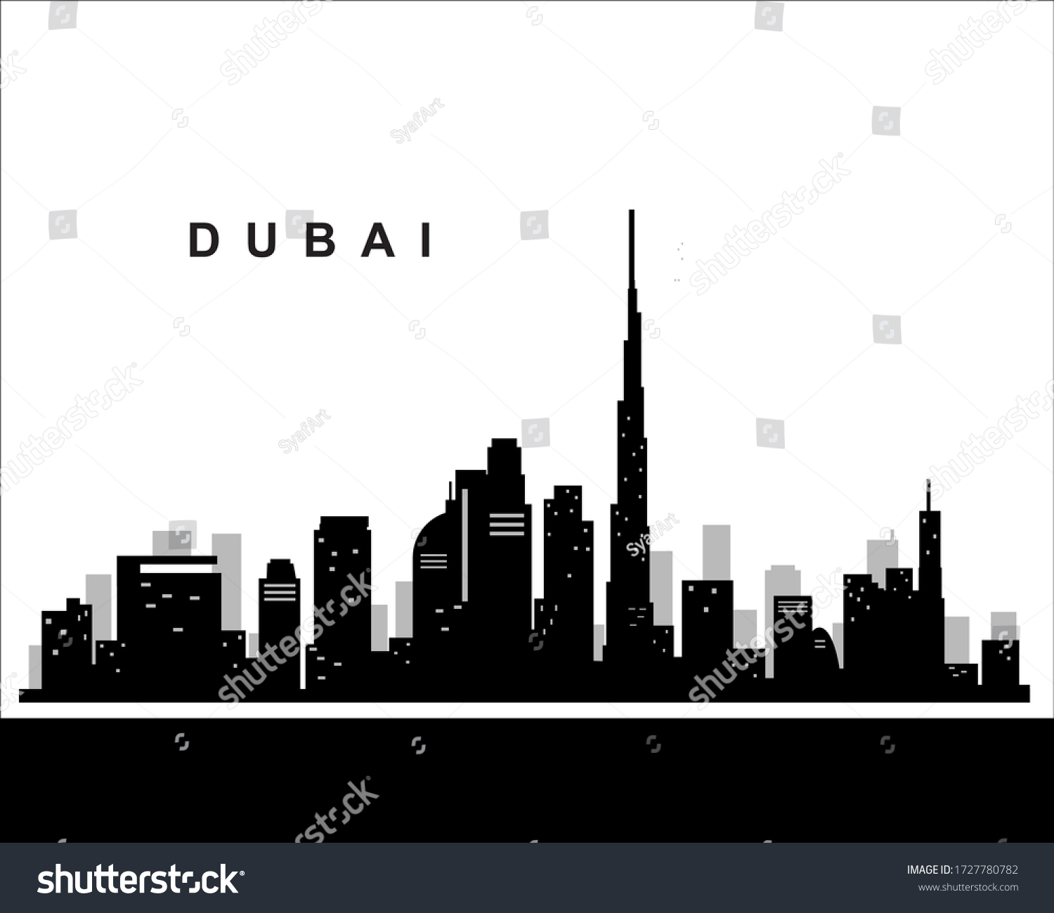 Dubai City Skyline Silhouette Building Background Stock Vector (Royalty ...