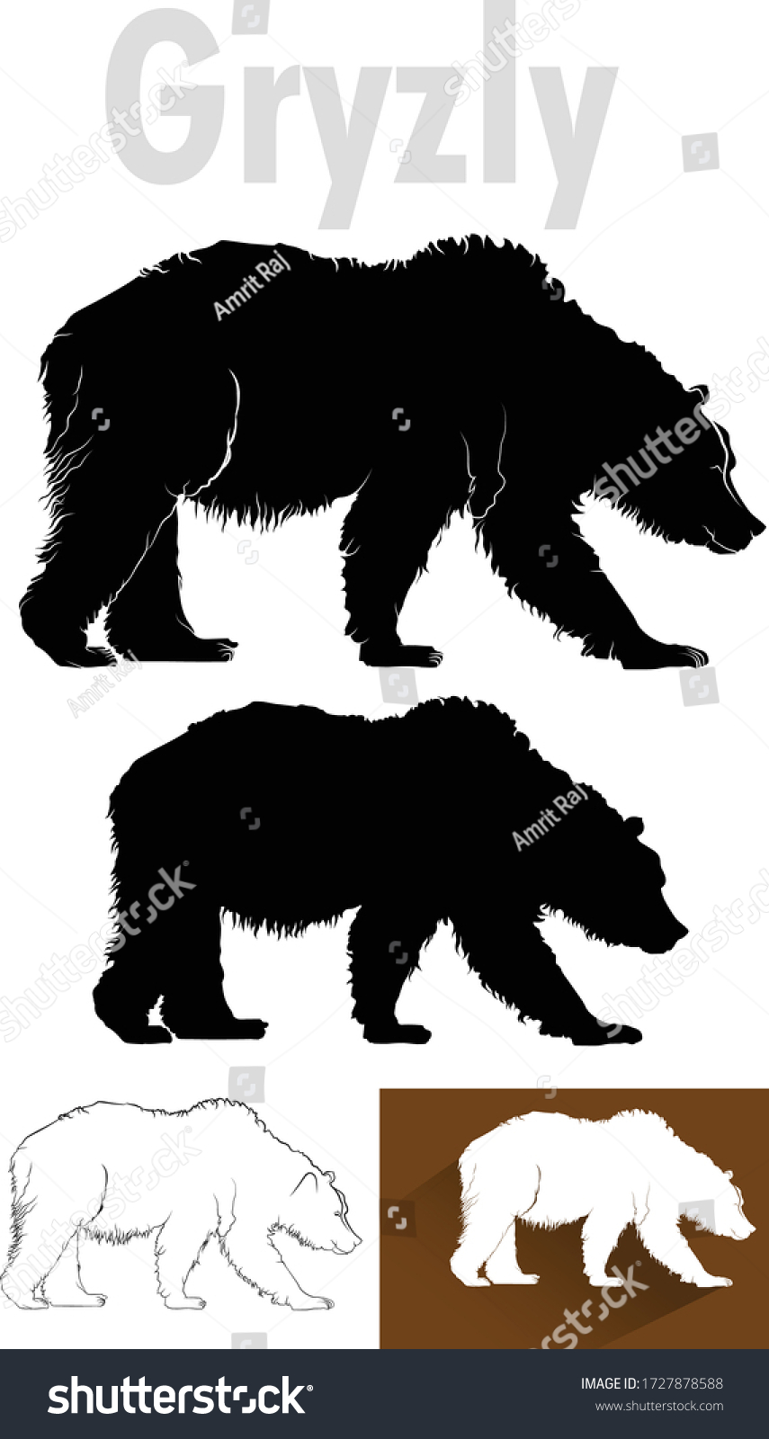 Grizzly Bear Silhouette Vector Line Art Stock Vector (Royalty Free ...