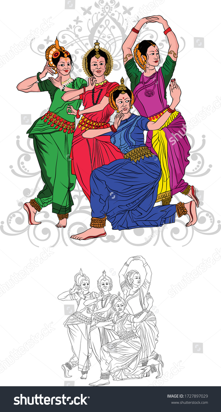 Indian Traditional Dance World Famous Dresses Stock Vector (royalty 