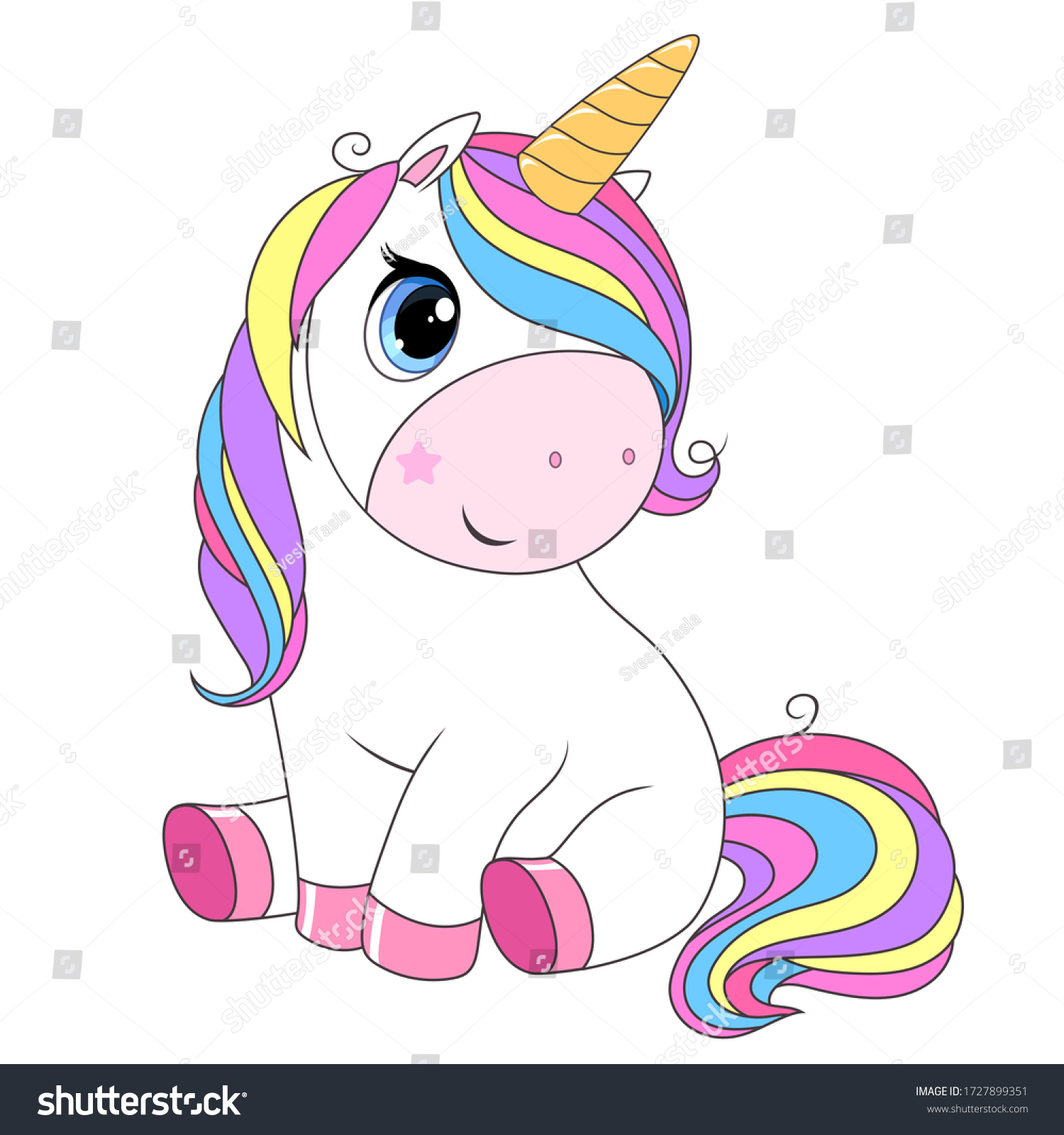 Cute Little Unicorn Rainbow Hair Vector Stock Vector (Royalty Free ...