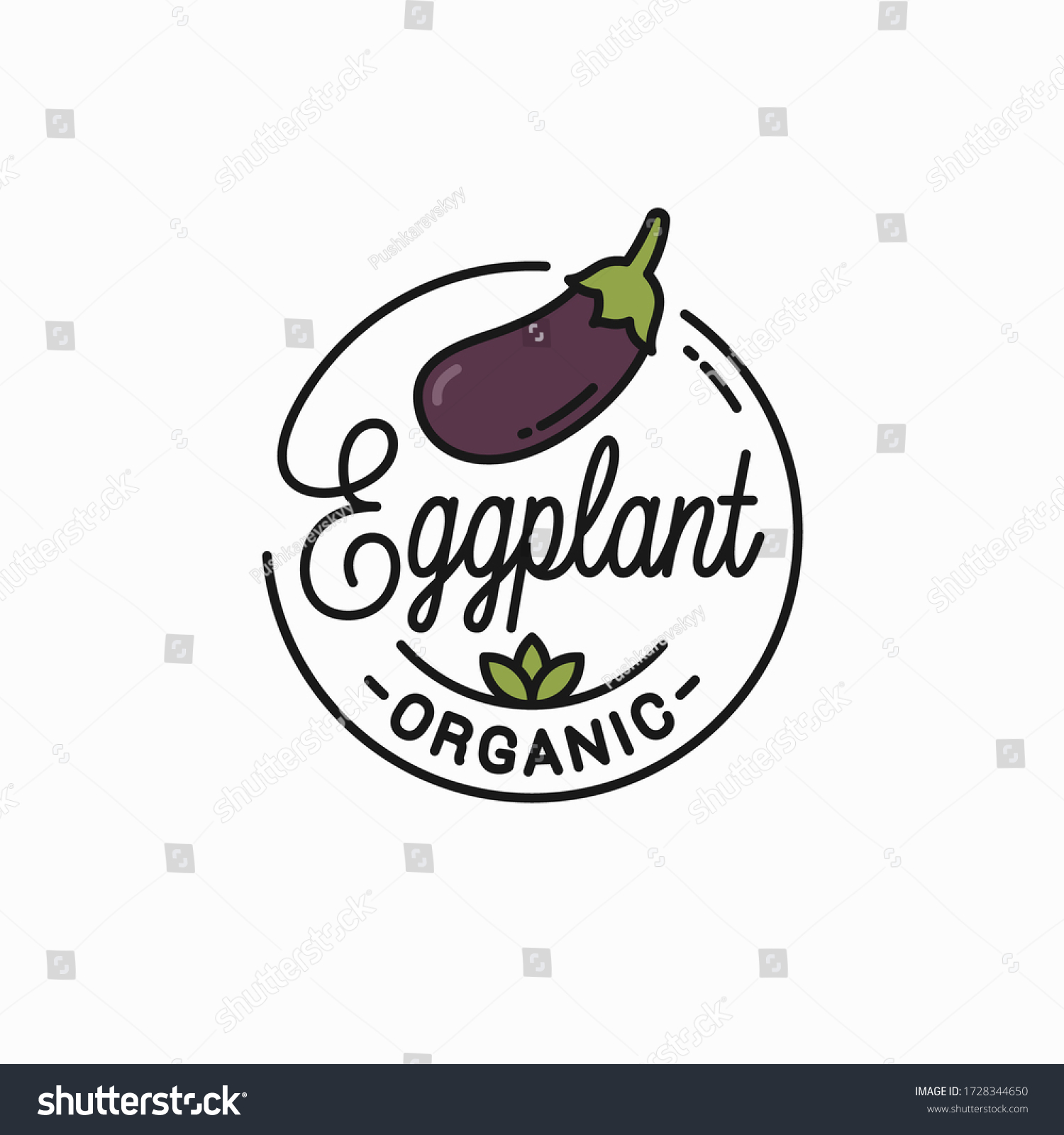 Eggplant Vegetable Logo Round Linear Logo Stock Vector (Royalty Free ...