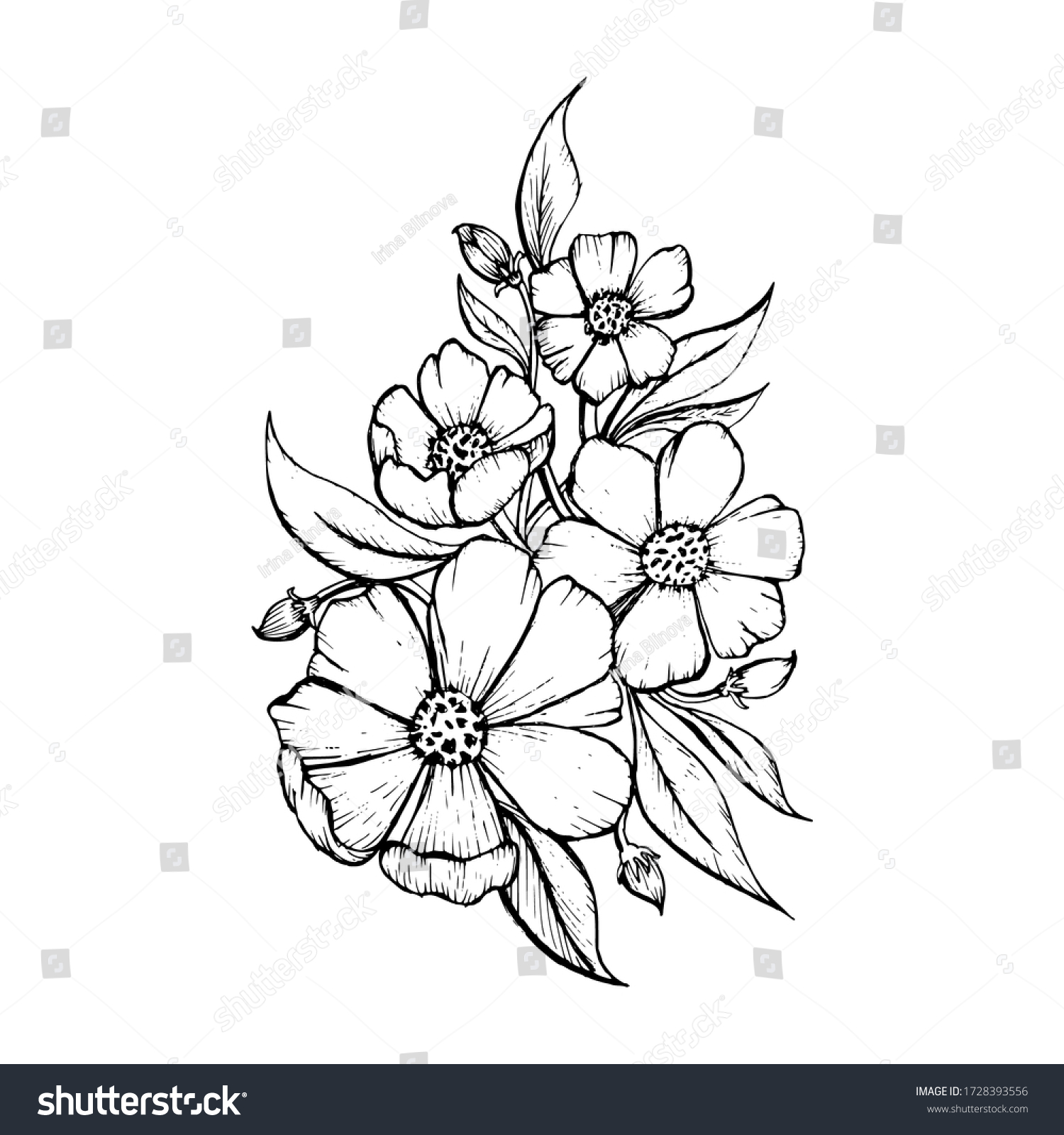 Flower Red Graphics Print Sketch Tattoo Stock Illustration 1728393556 ...