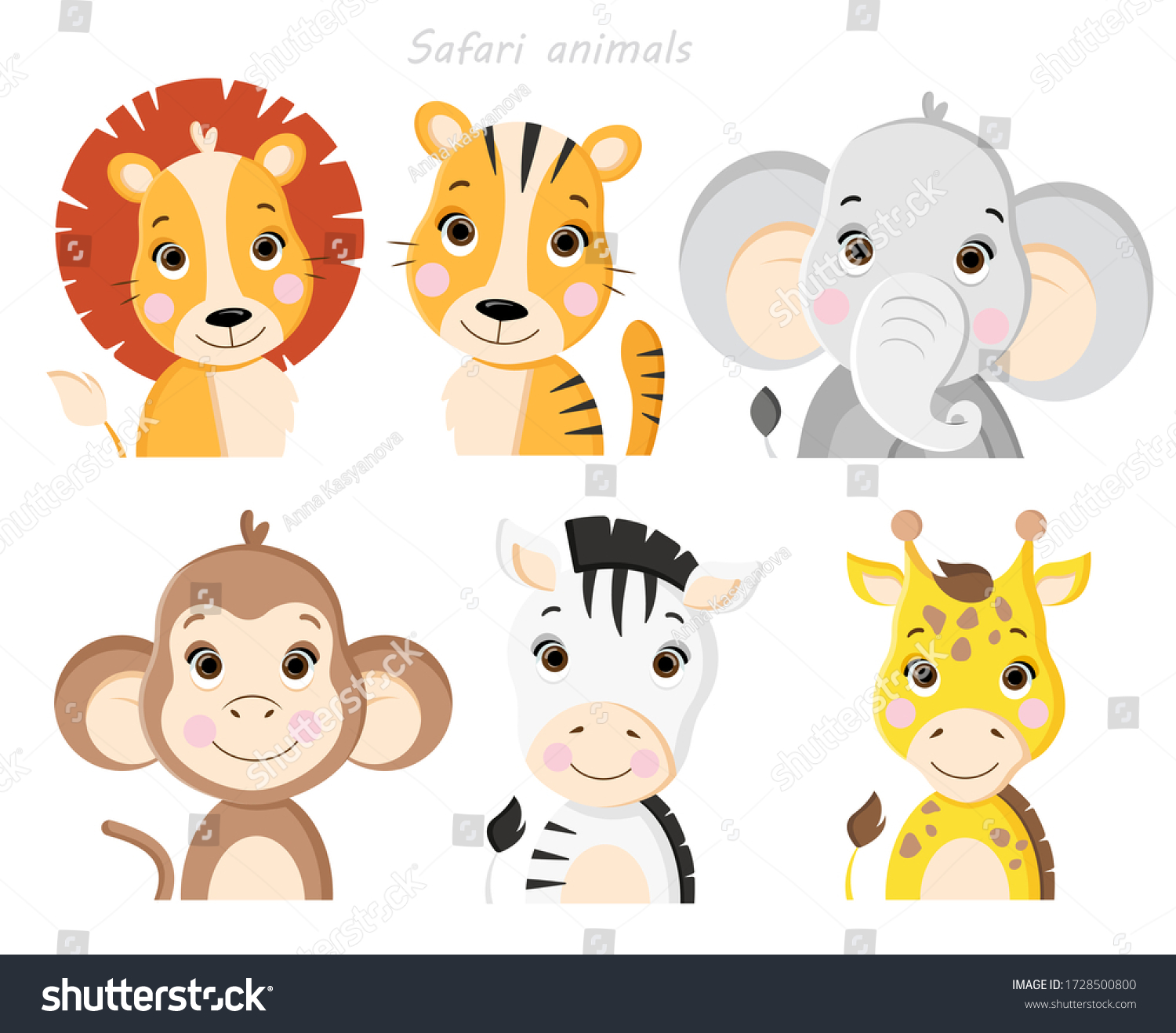 Safari Animals Jungle Set Vector Illustration Stock Vector (Royalty ...