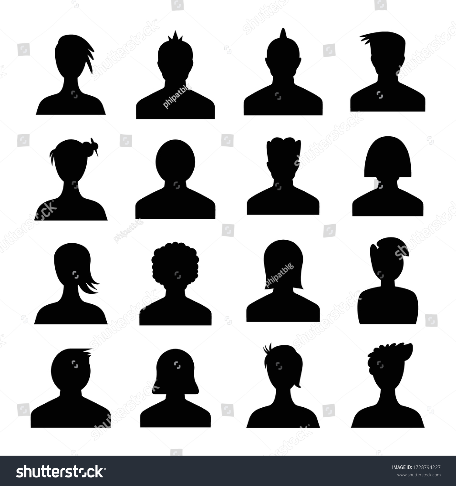 Human Avatar Icons Set Silhouette Theme Stock Vector (Royalty Free ...