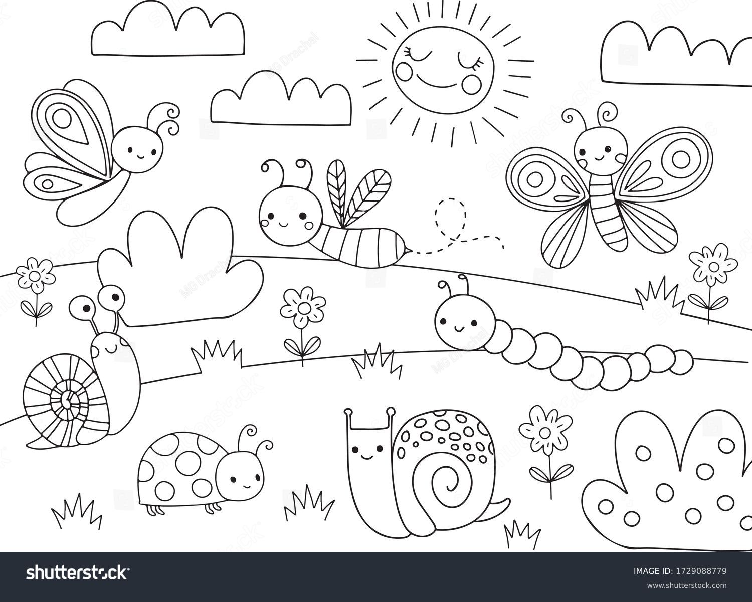 Cute Cartoon Bugs Coloring Page Kids Stock Vector (Royalty Free