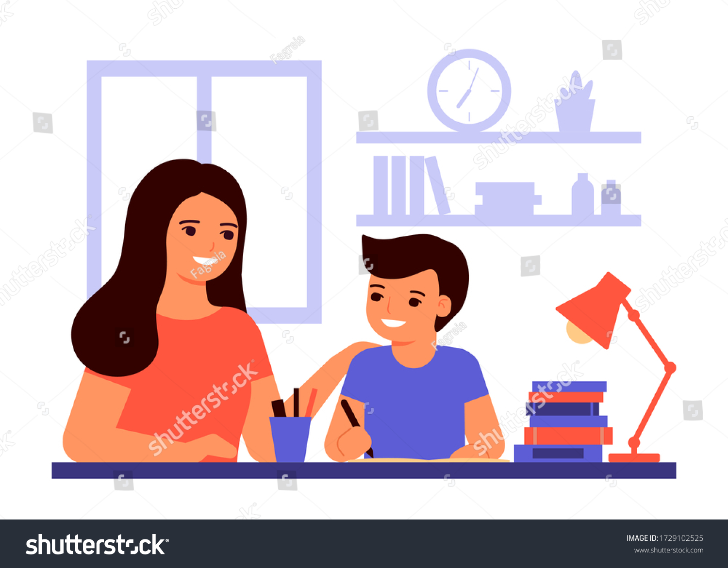 Boy Student Sitting Home Learning Lesson Stock Vector (Royalty Free ...