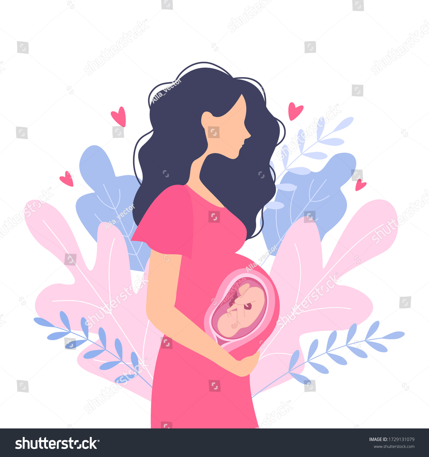 Happy Pregnant Woman Holds Her Belly Stock Vector (Royalty Free ...