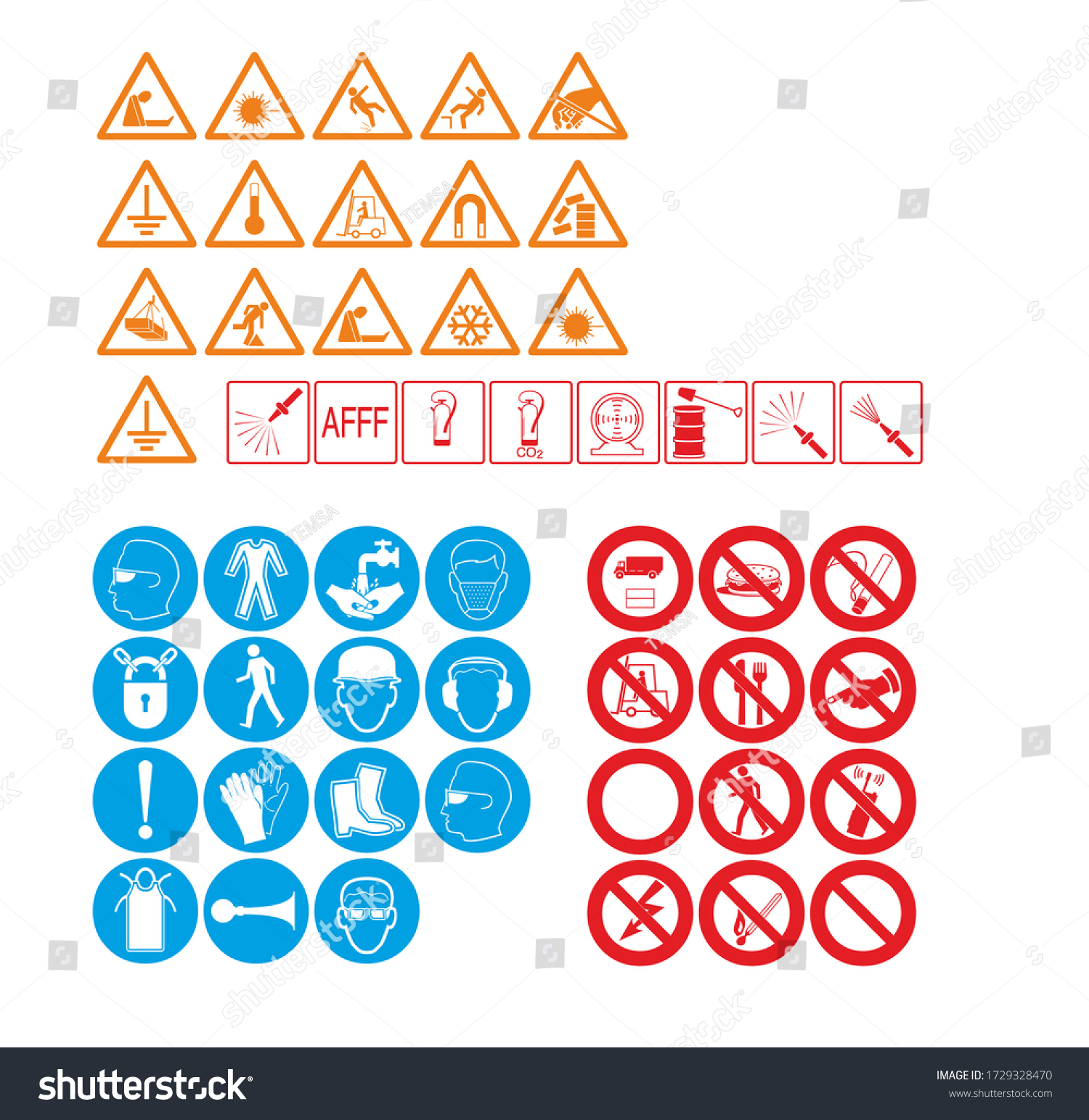 Vektor Stok Iso 7010 Sign Warning Set Symbol Tanpa Royalti 1729328470 Shutterstock 3339