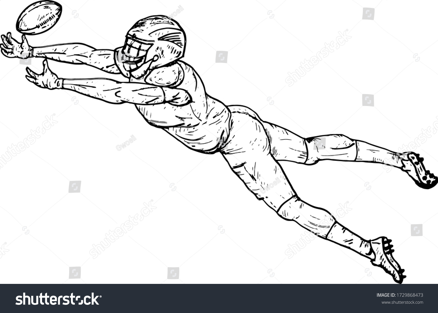 American Football Player Diving Catch Ball Stock Vector Royalty Free