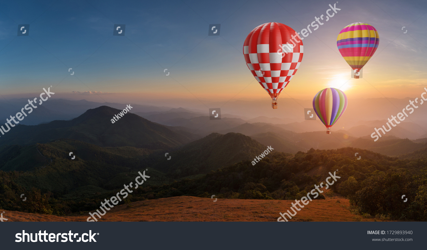 Hot Air Balloons Above Mountain View Stock Photo 1729893940 | Shutterstock