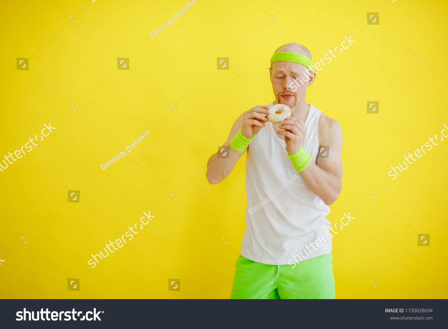 Funny Bald Man Looks Donut After Stock Photo 1730028694 | Shutterstock