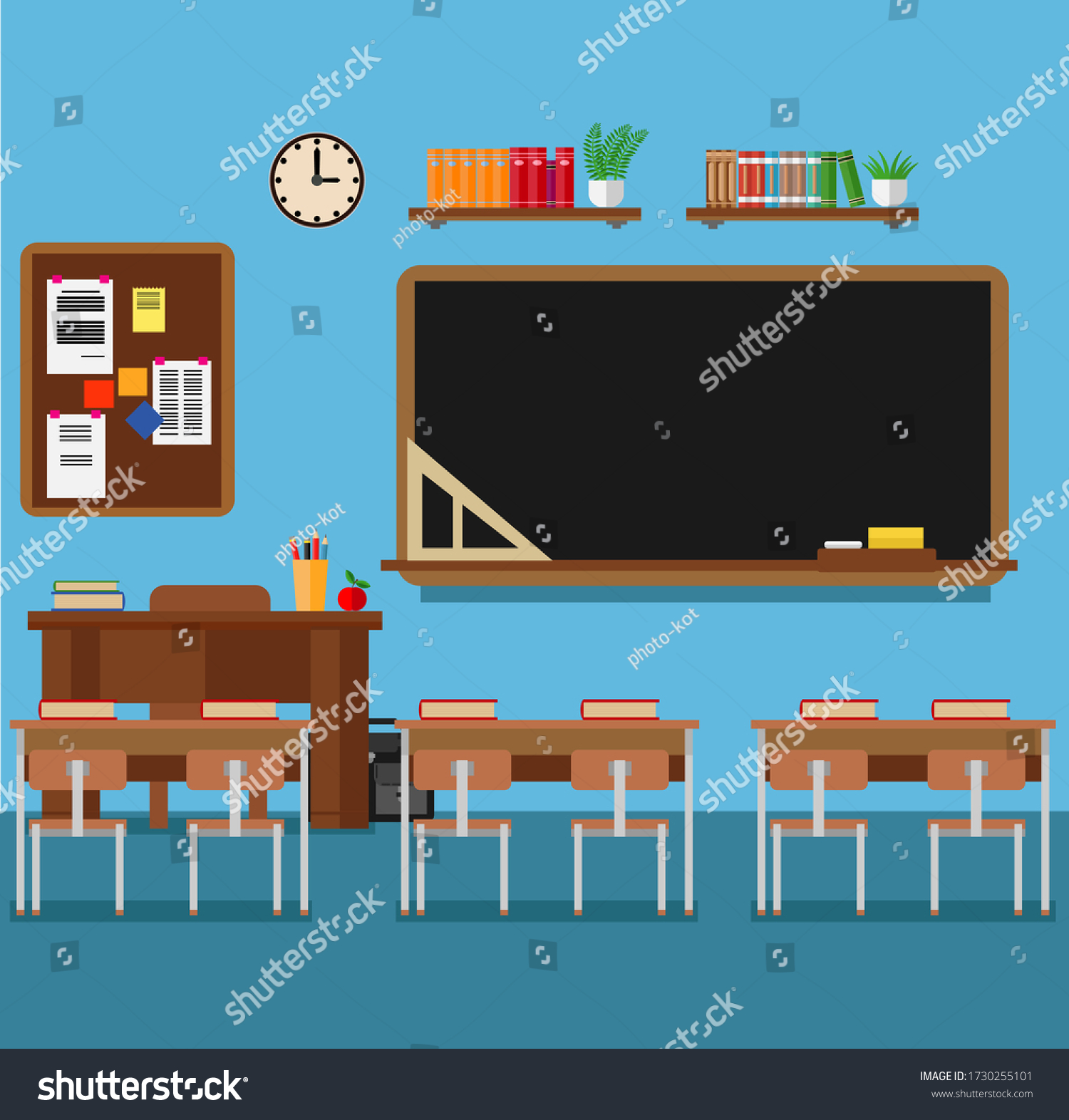 School Classroom Chalkboard Desks Classroom Learning Stock Vector ...