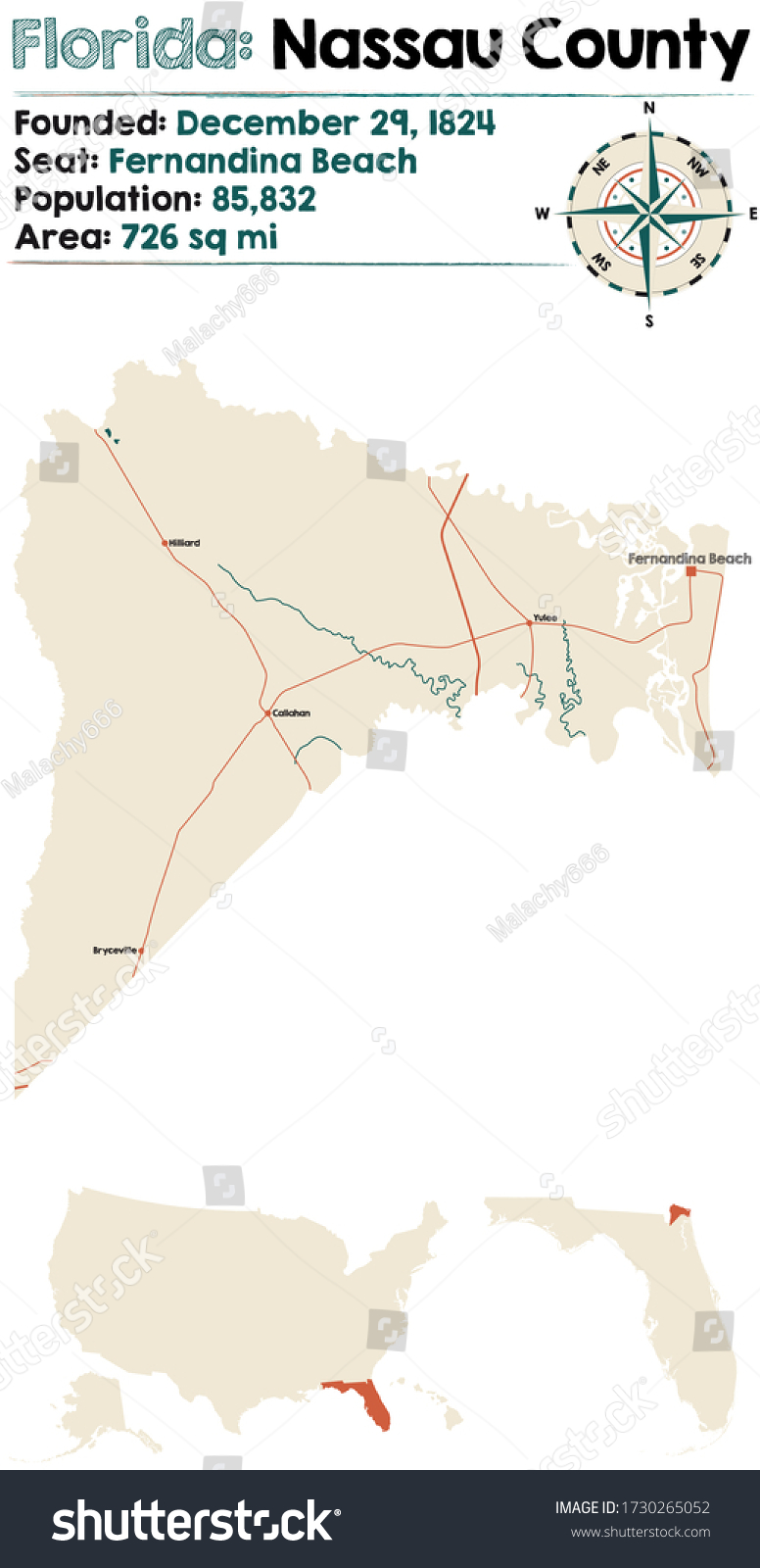 Large Detailed Map Nassau County Florida Stock Vector Royalty Free   Stock Vector Large And Detailed Map Of Nassau County In Florida Usa 1730265052 