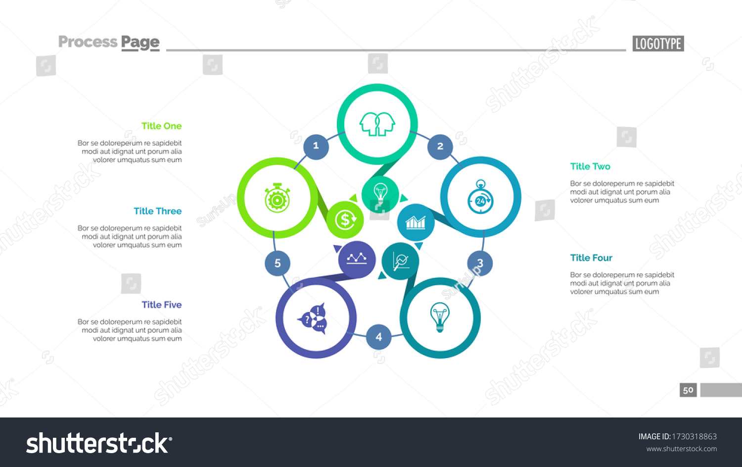 Five Options Process Chart Slide Template Stock Illustration 1730318863 ...