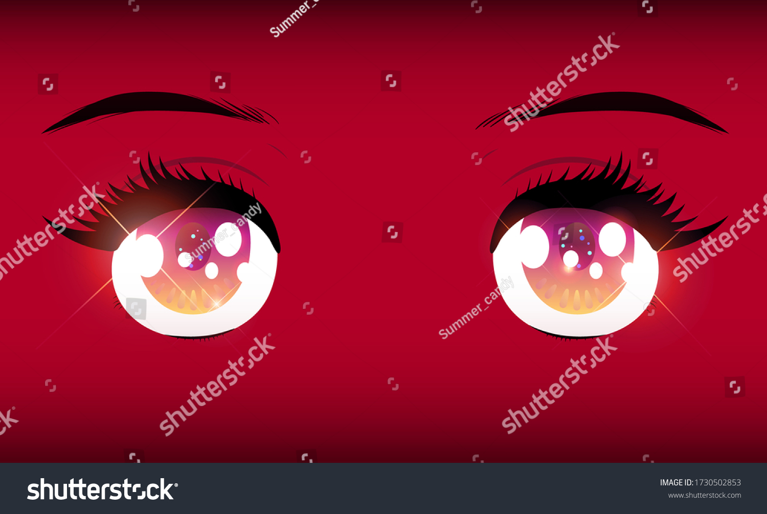 Hot Cute Anime Eyes On Red Stock Vector Royalty Free 1730502853 Shutterstock 