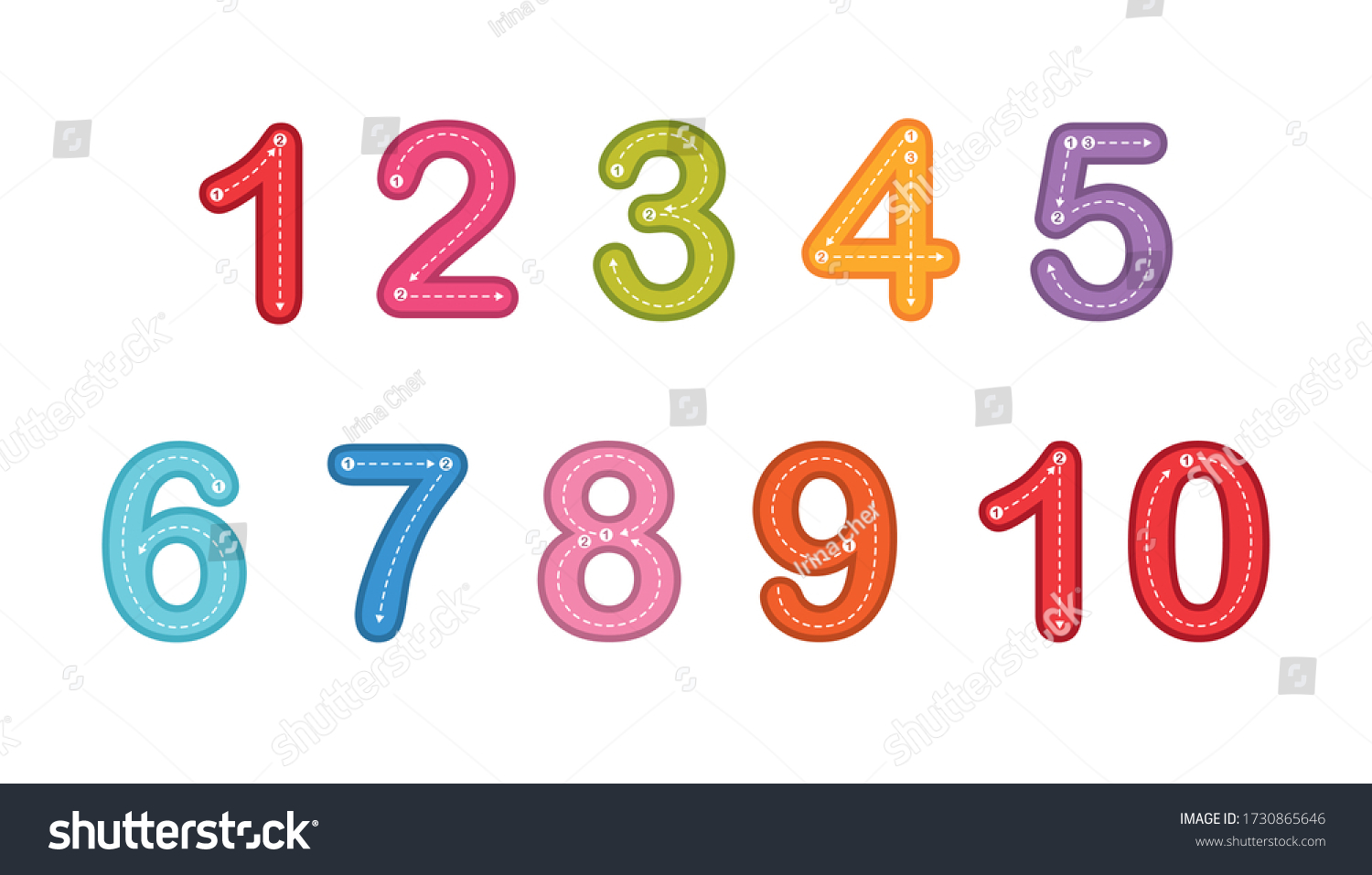 Trace Number Design Learning Handwriting Practicing Stock Vector ...