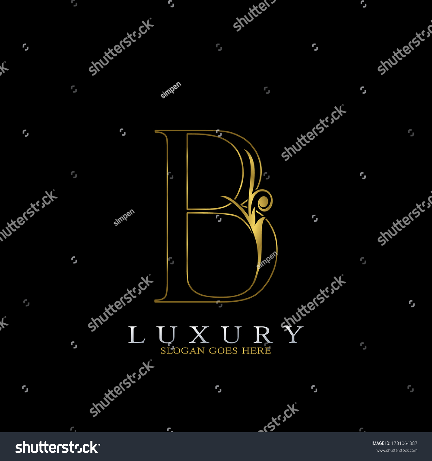 Golden Outline Luxury Initial Letter B Stock Vector (Royalty Free ...