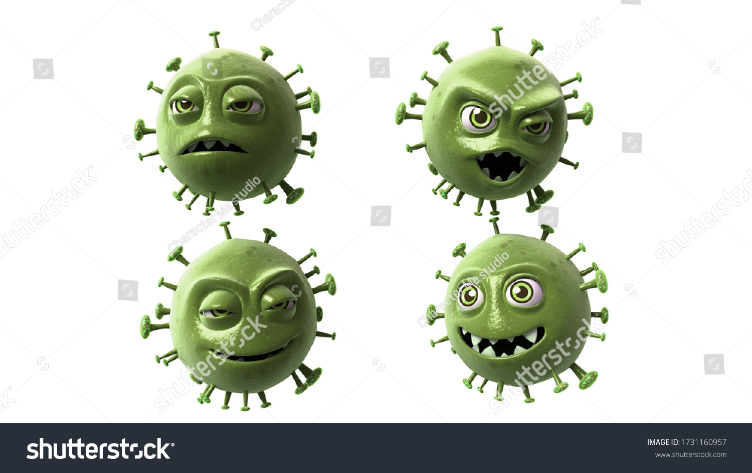 3d Render Character Virus Green Color Stock Illustration 1731160957 