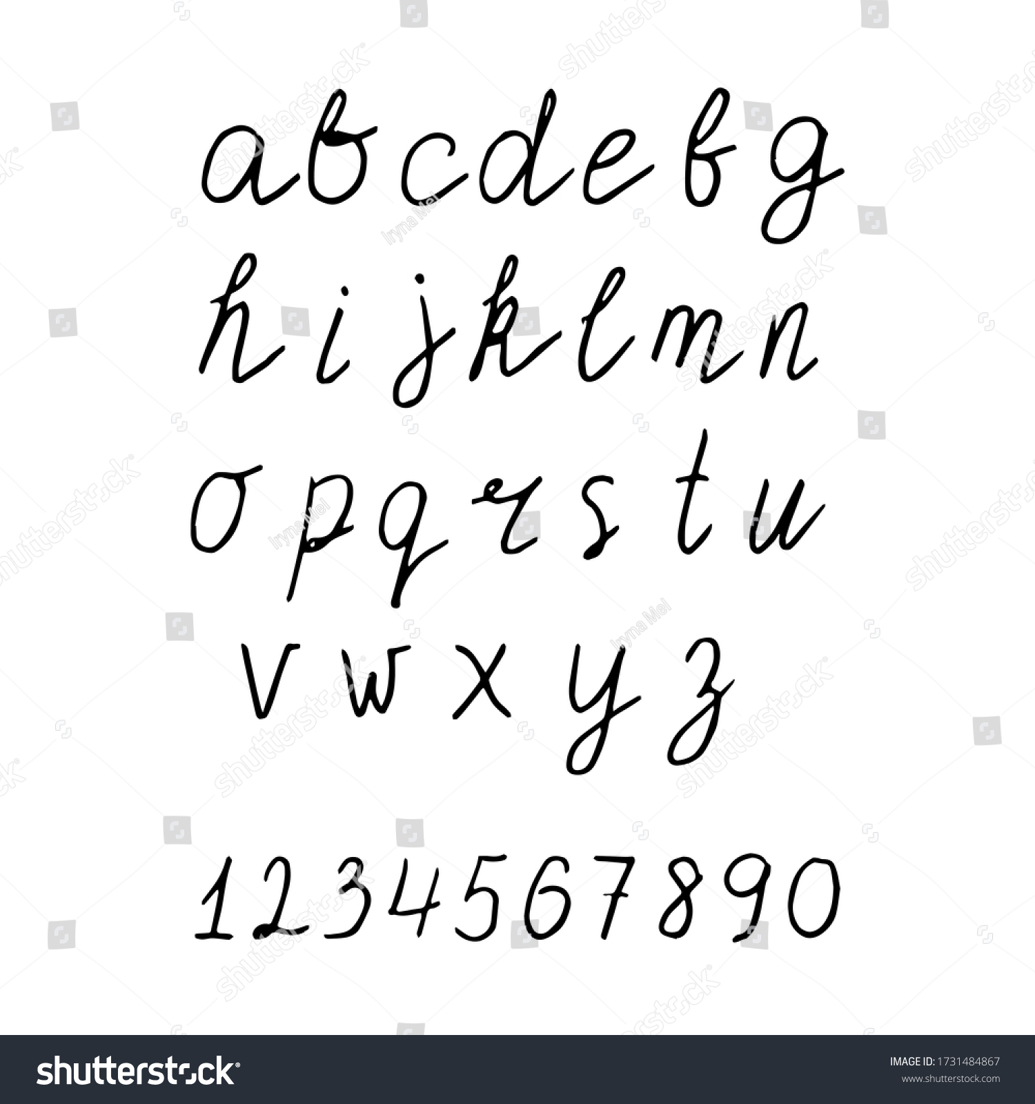 Lowercase Alphabet Numbers Hand Drawn Lettering Stock Vector (Royalty ...