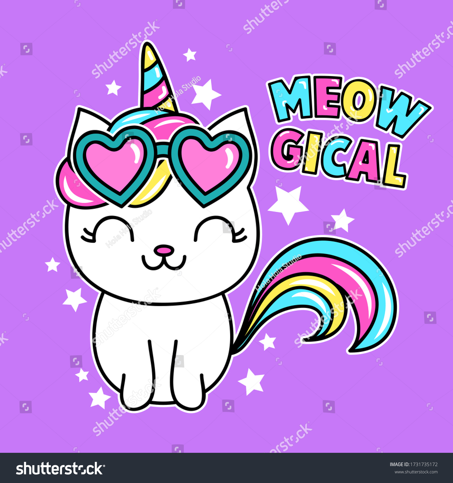 Magical Cat Heart Sunglasses Unicorn Slogan Stock Vector (Royalty Free ...