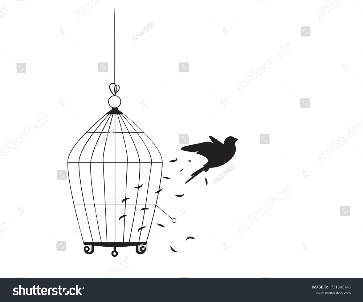 Bird Flying Cage Flying Bird Silhouette Stock Vector (Royalty Free ...