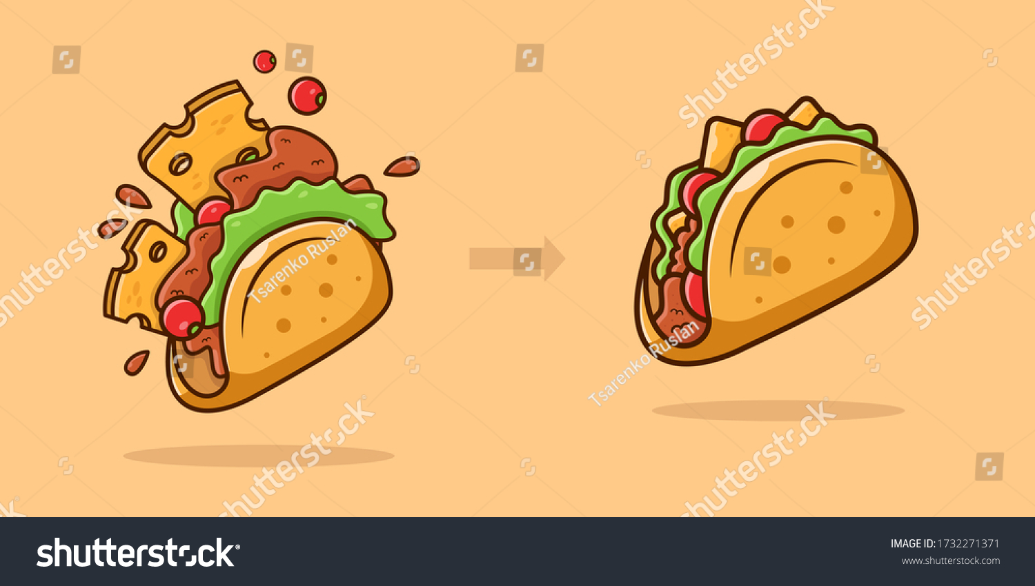 Stages Cooking Taco On Isolated Background Stock Vector (Royalty Free ...