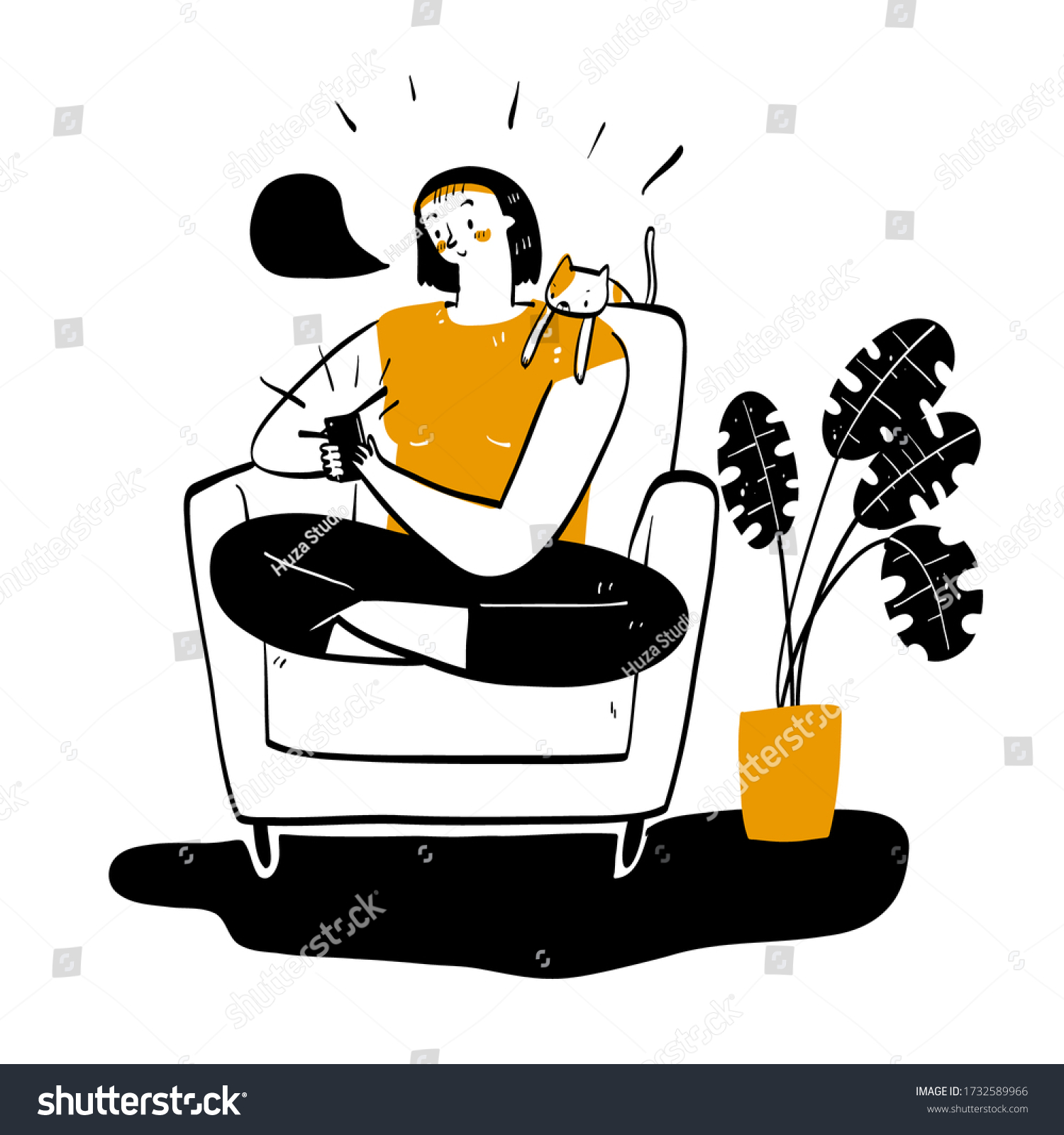 Beautiful Woman Uses Smartphone Relaxes On Stock Vector (Royalty Free ...