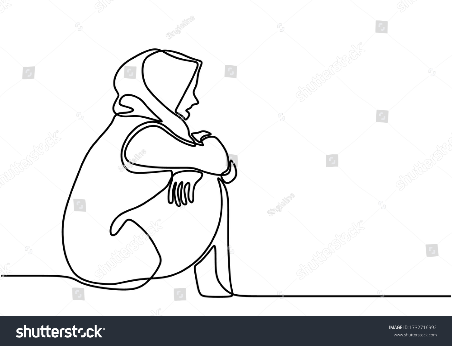 Sad Lonely Woman Muslim Girl Sitting Stock Vector (Royalty Free ...