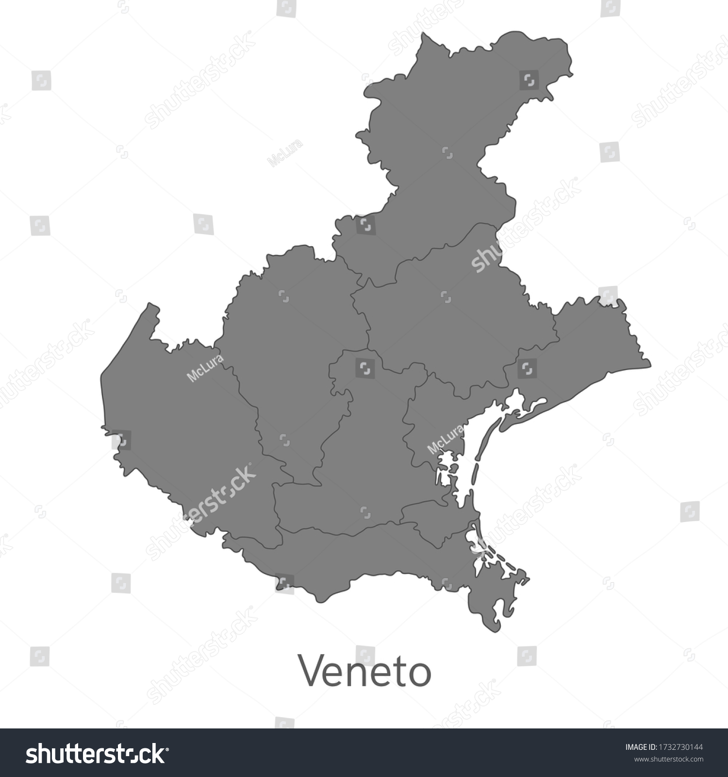 Vector Illustration Administrative Map Veneto Borders Stock Vector Stock Vector Vector Illustration Administrative Map Of Veneto With The Borders Of The Provinces 1732730144