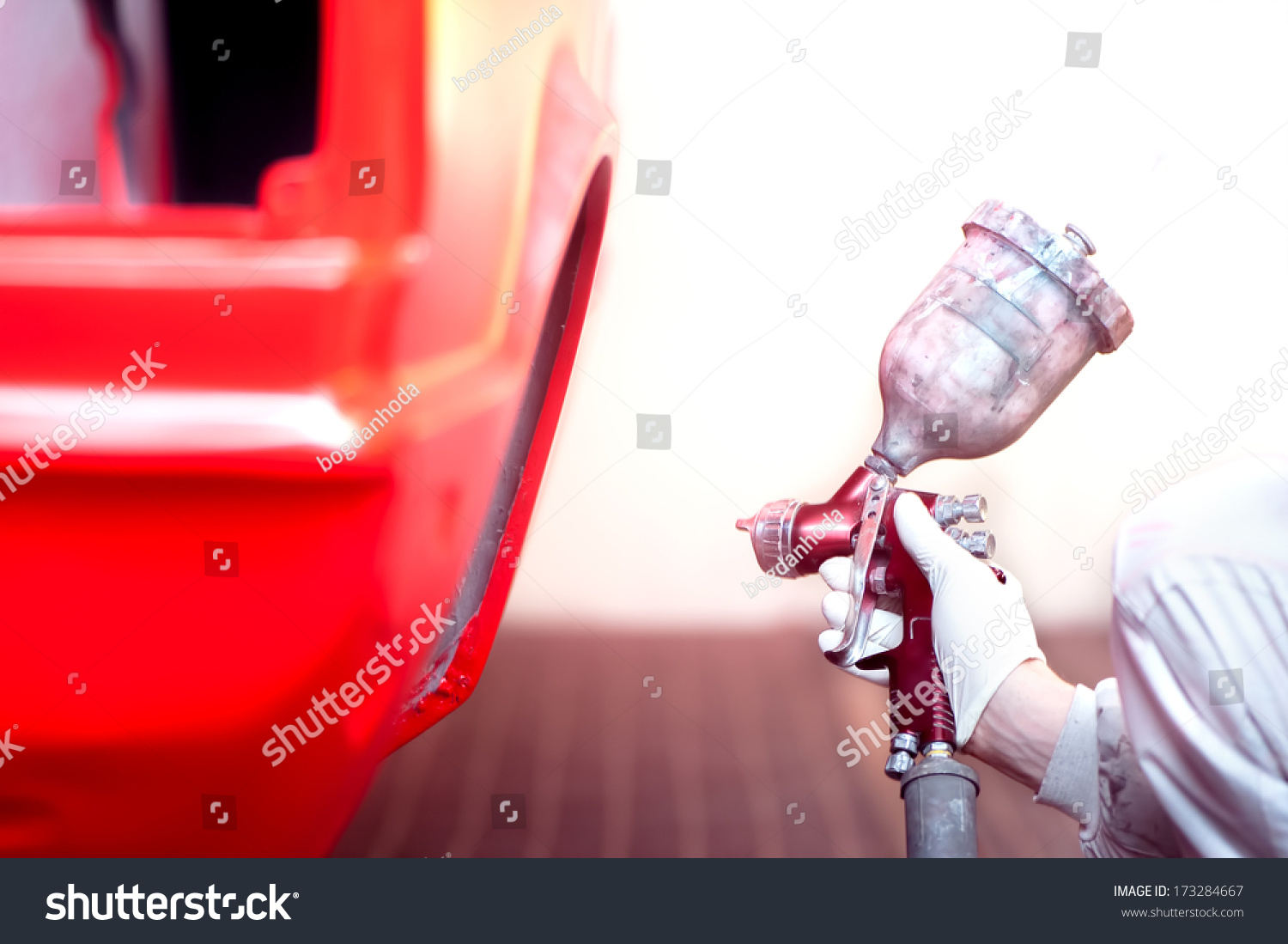 Worker Painting Red Car Element Special Stock Photo 173284667