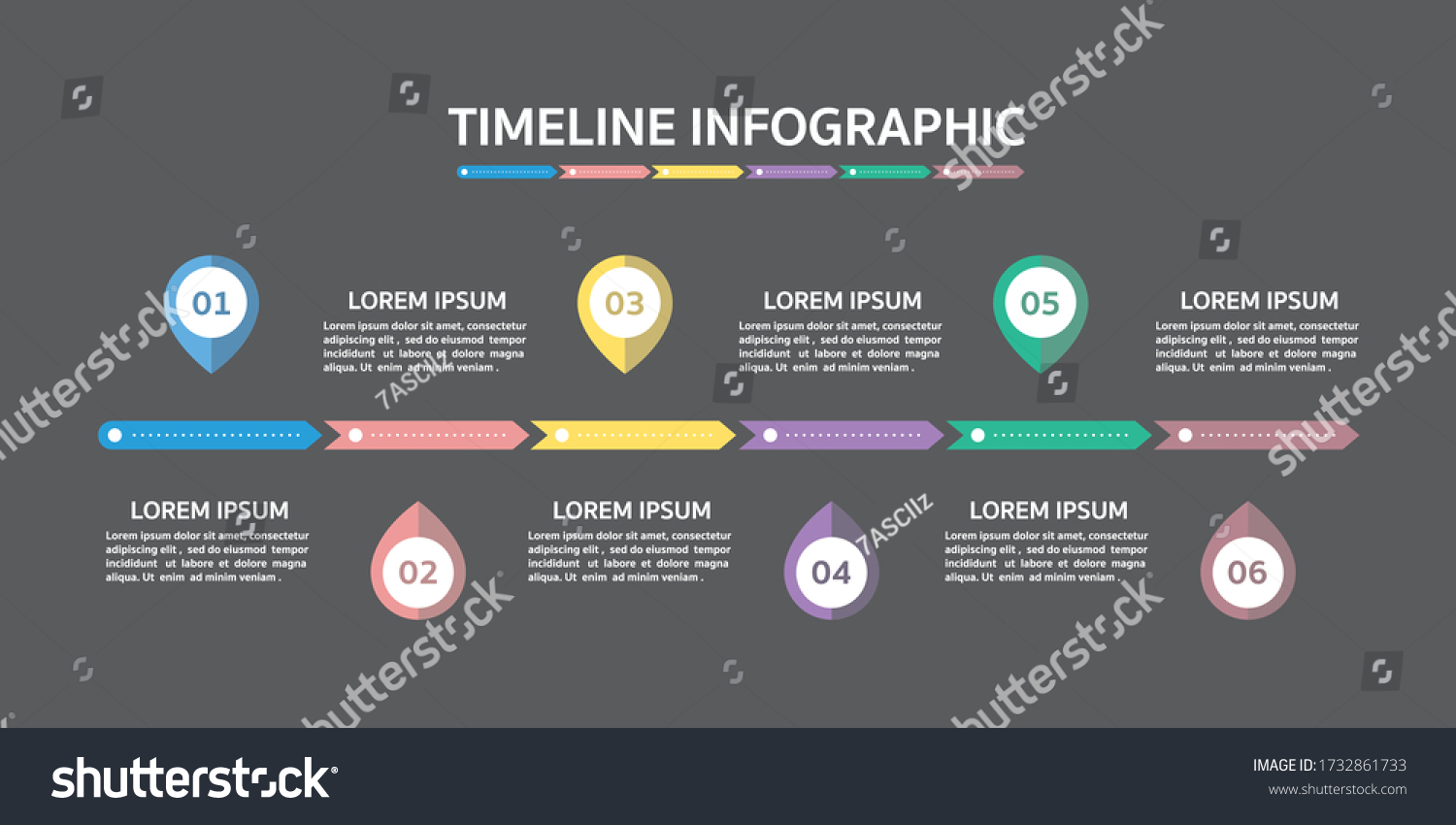 Horizontal Timeline Template Six Arrowstimeline Infographic Stock ...