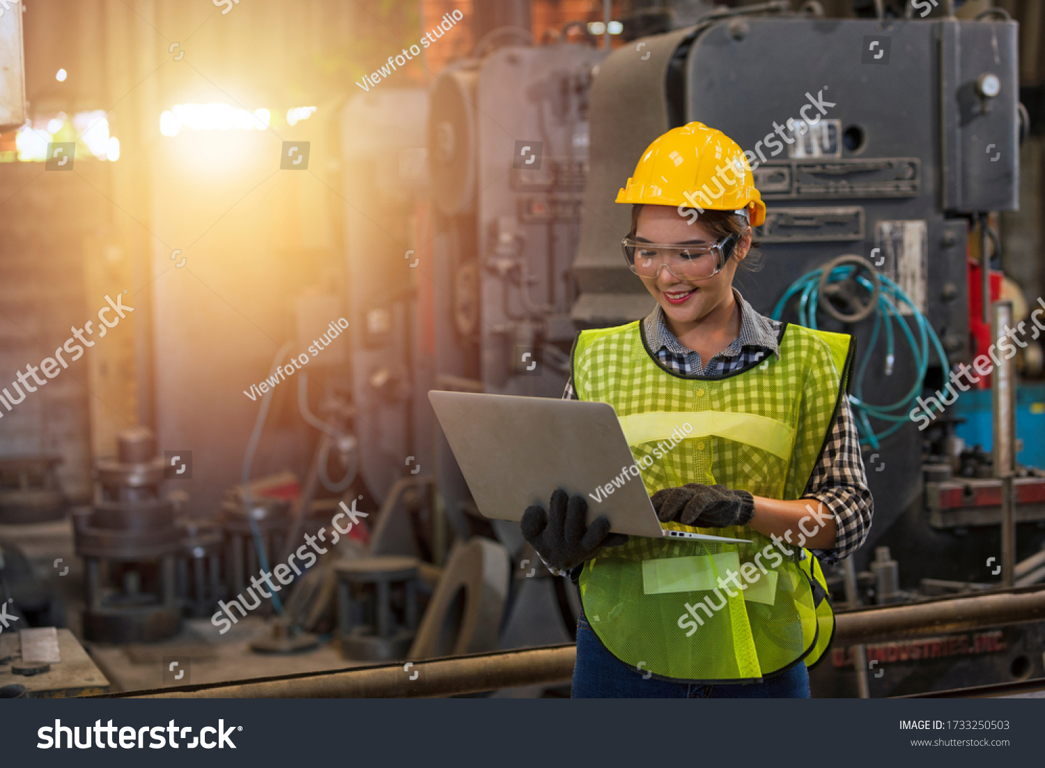 Engineer Work Computer Laptop Factory Young Stock Photo 1733250503 ...