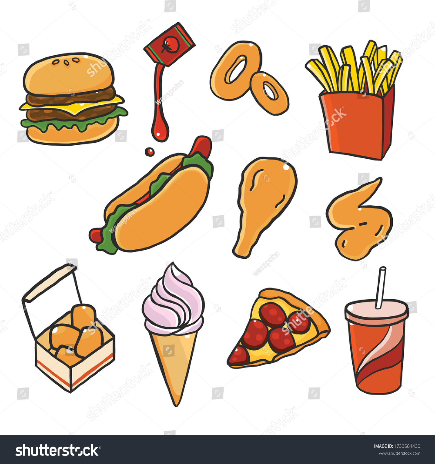 Colorful Doodle Fast Food Menu Hand Stock Vector (Royalty Free ...