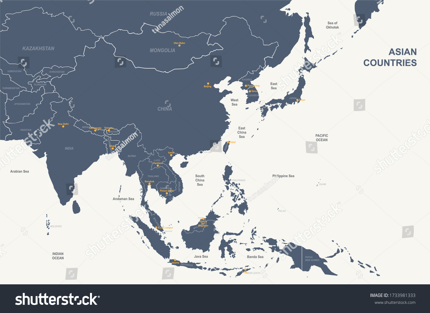 Asia Map Detailed Vector Map Asian 库存矢量图（免版税）1733981333 Shutterstock 5639