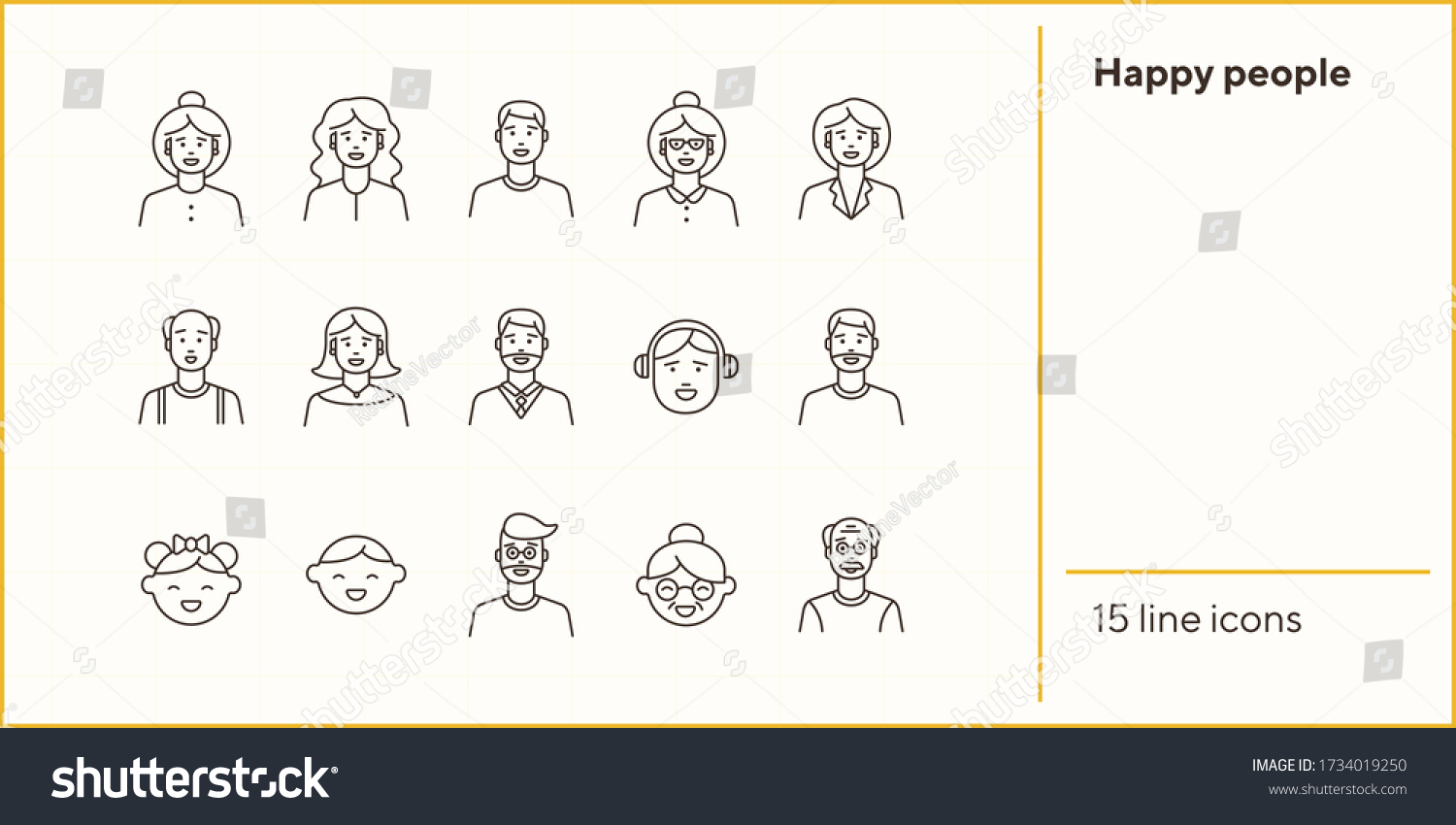 Happy People Icons Set Line Icons Stock Vector Royalty Free