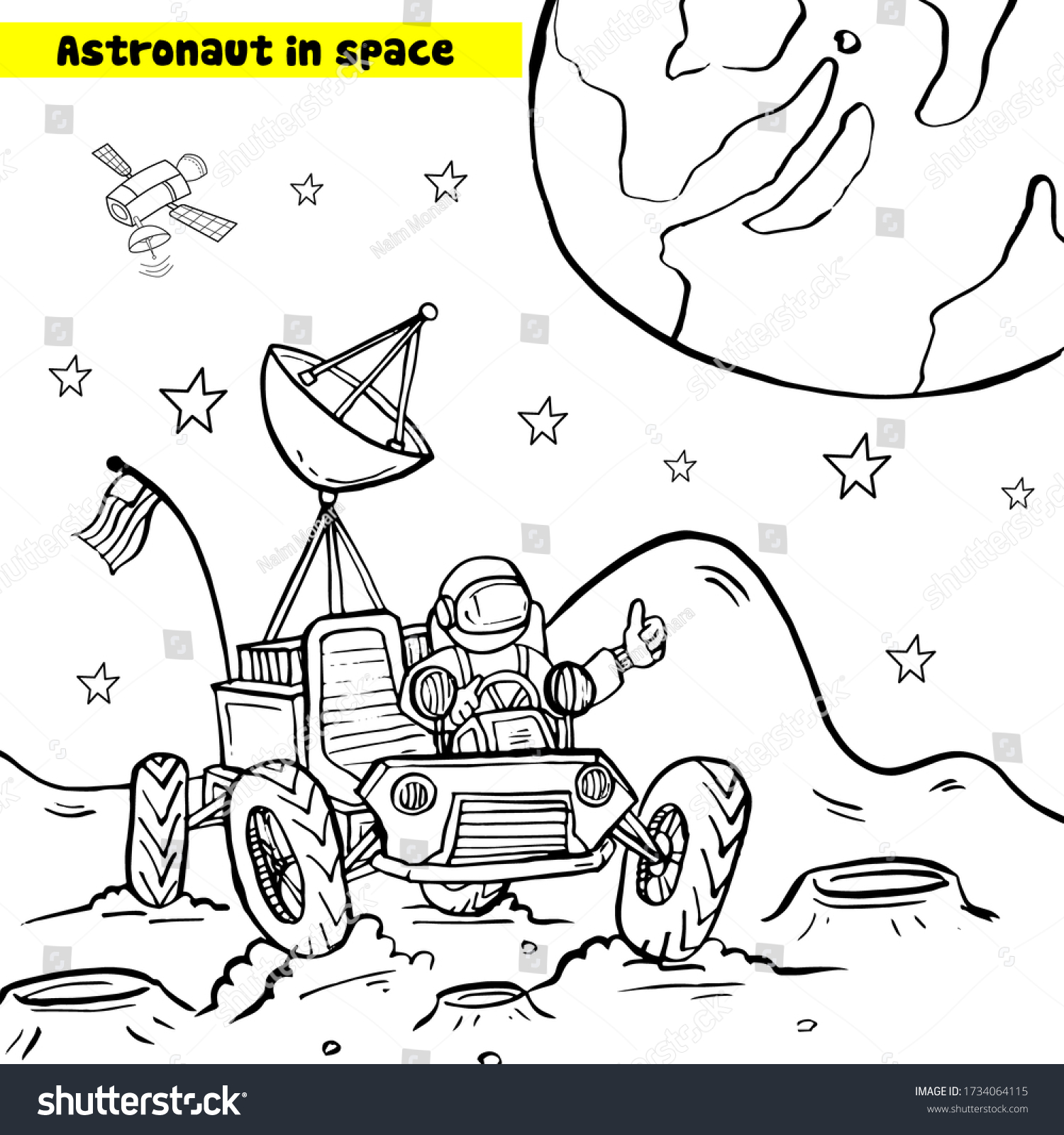 Coloring Pages Kids Astronaut On Moon Stock Vector (Royalty Free