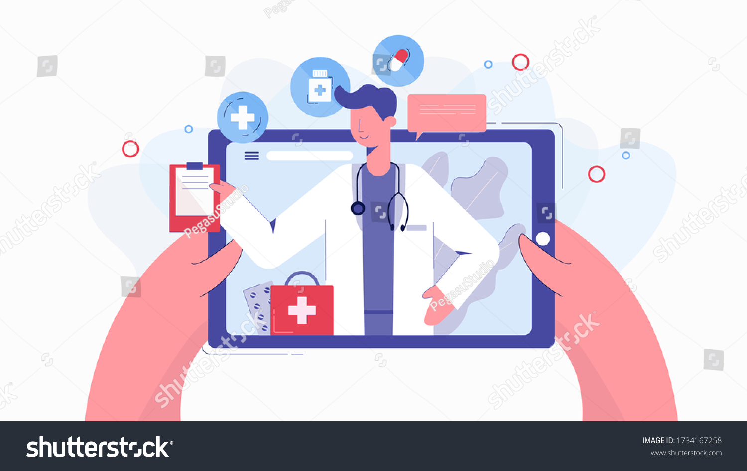 Cartoon Human Hands Holding Tablet Chatting Stock Vector (Royalty Free ...