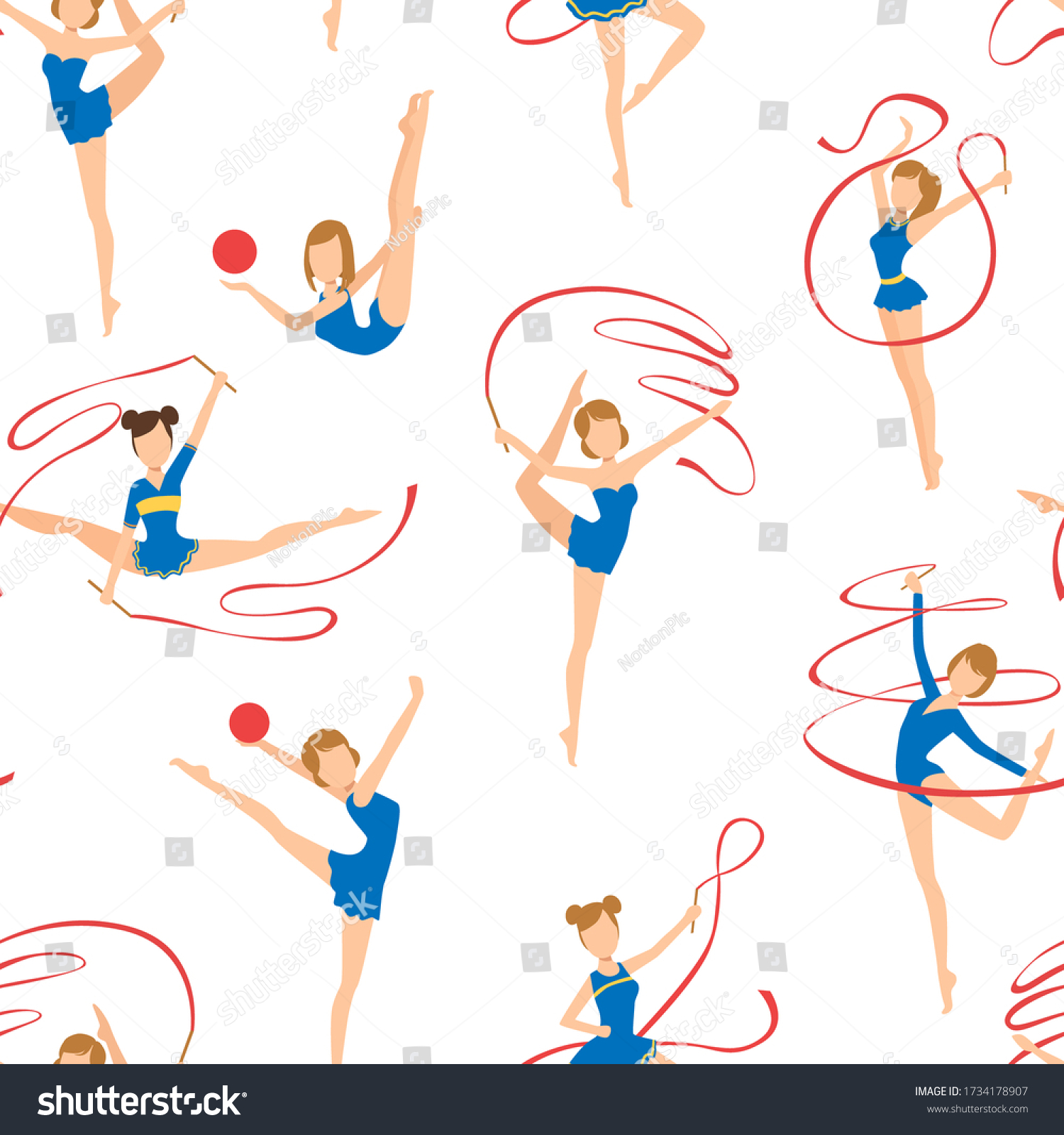 Female Gymnasts Doing Rhythmic Gymnastics Seamless Stock Vector (Royalty Free) 1734178907 ...