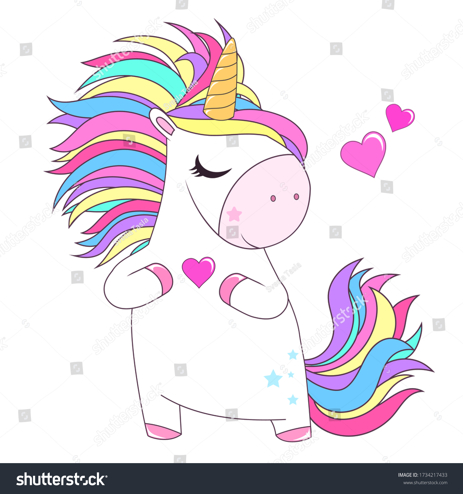 Cute Unicorn Rainbow Hair Vector White Stock Vector (Royalty Free ...