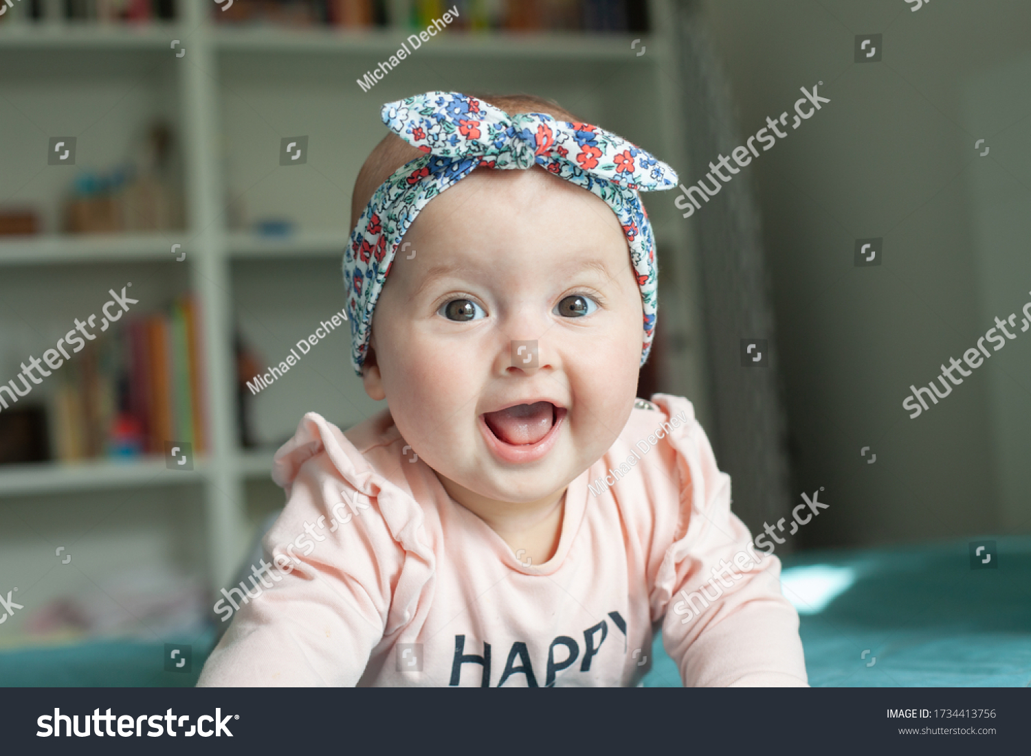 Cute Baby Girl Hairband Ribbon Smiling Stock Photo 1734413756 ...