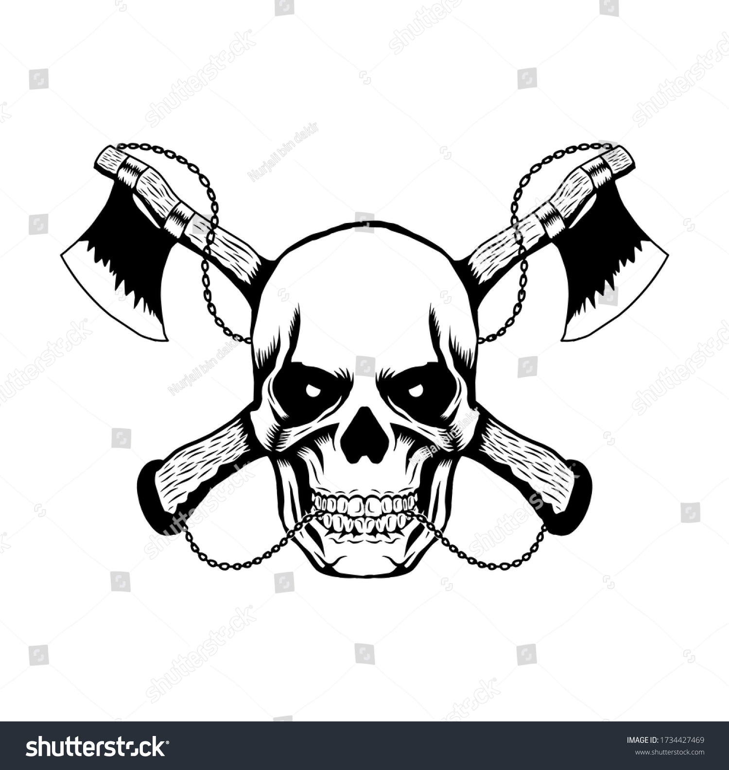 Angry Skull Ax Chain Tattoo Design Stock Vector (Royalty Free ...