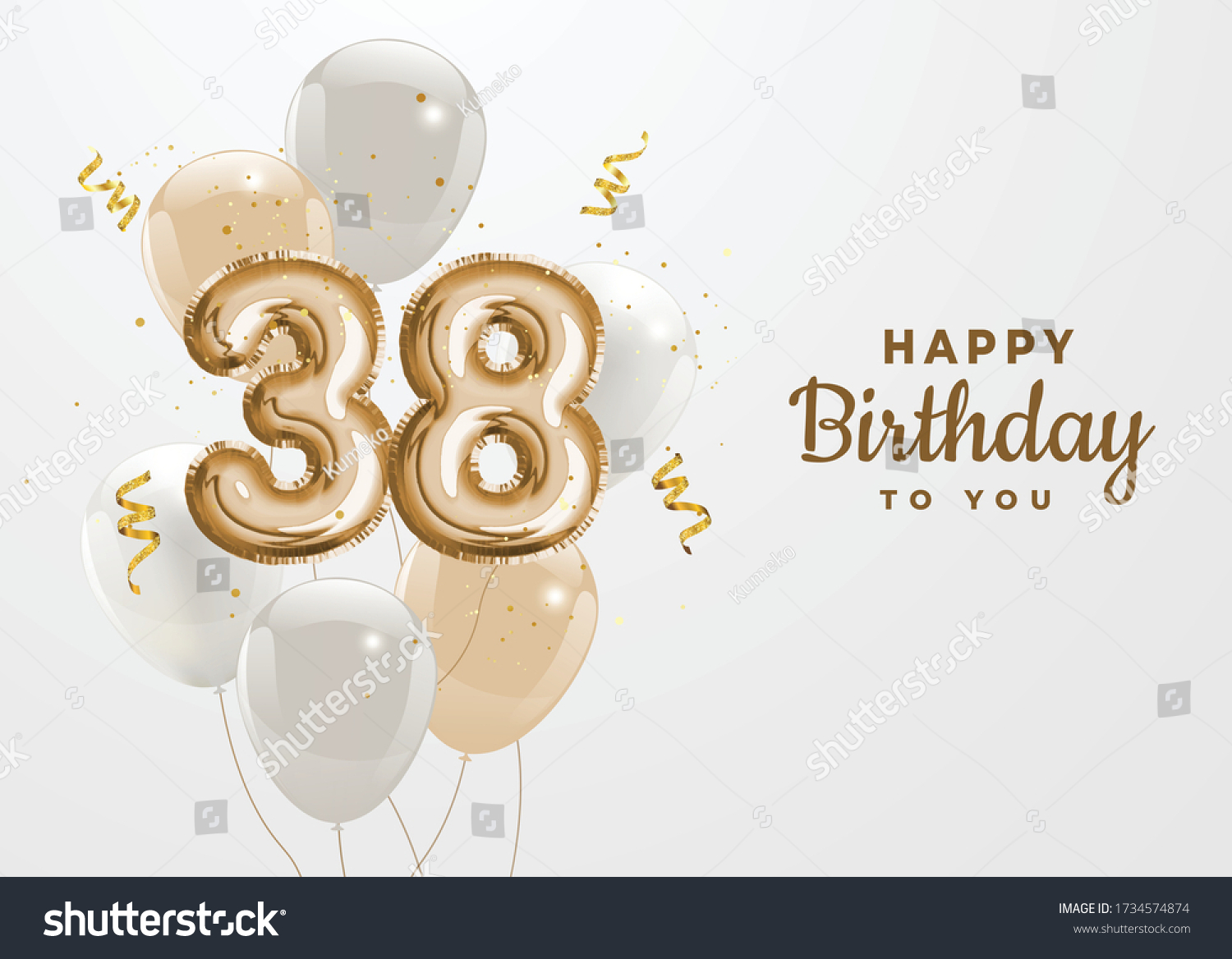 Happy 38th Birthday Gold Foil Balloon Stock Vector (Royalty Free ...